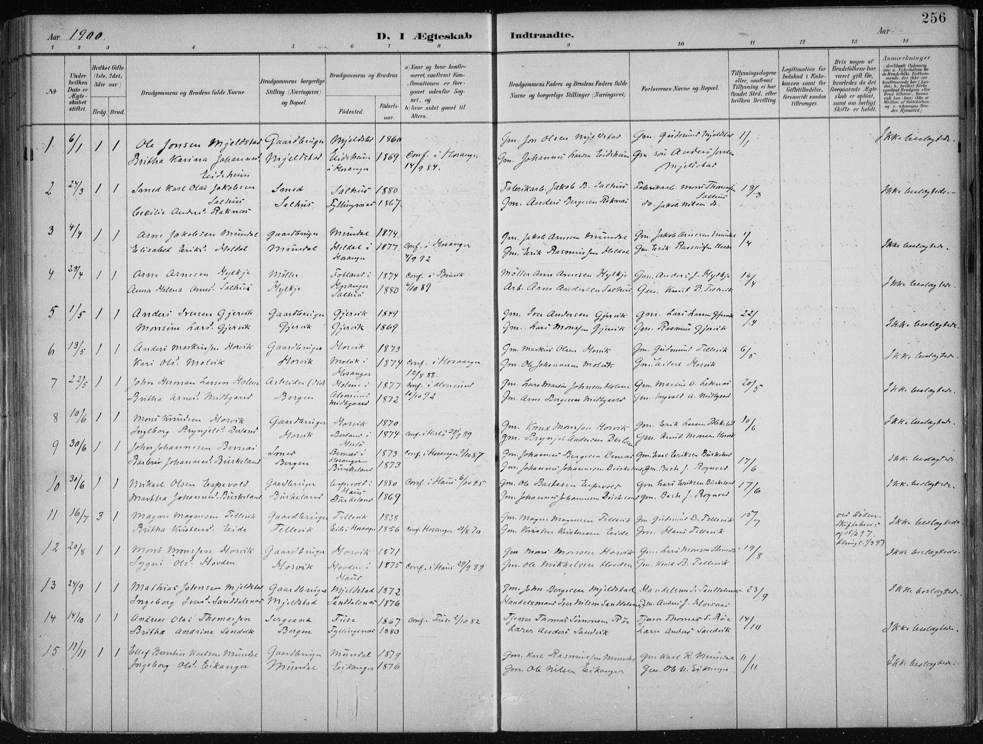 Hamre sokneprestembete, SAB/A-75501/H/Ha/Haa/Haab/L0001: Parish register (official) no. B  1, 1882-1905, p. 256