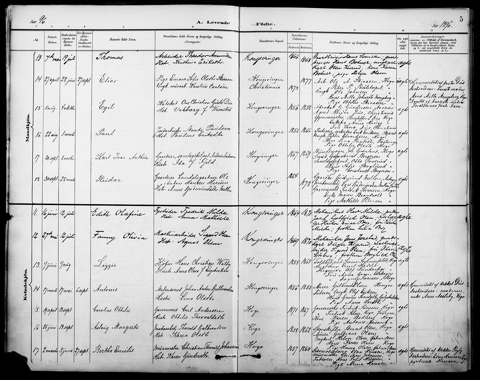 Vinger prestekontor, AV/SAH-PREST-024/H/Ha/Hab/L0005: Parish register (copy) no. 5, 1895-1920, p. 5