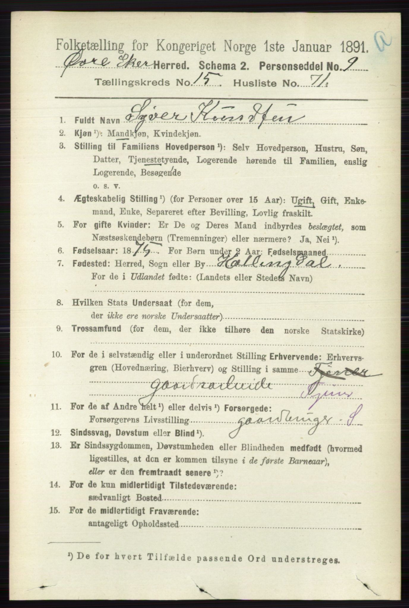 RA, 1891 census for 0624 Øvre Eiker, 1891, p. 7412