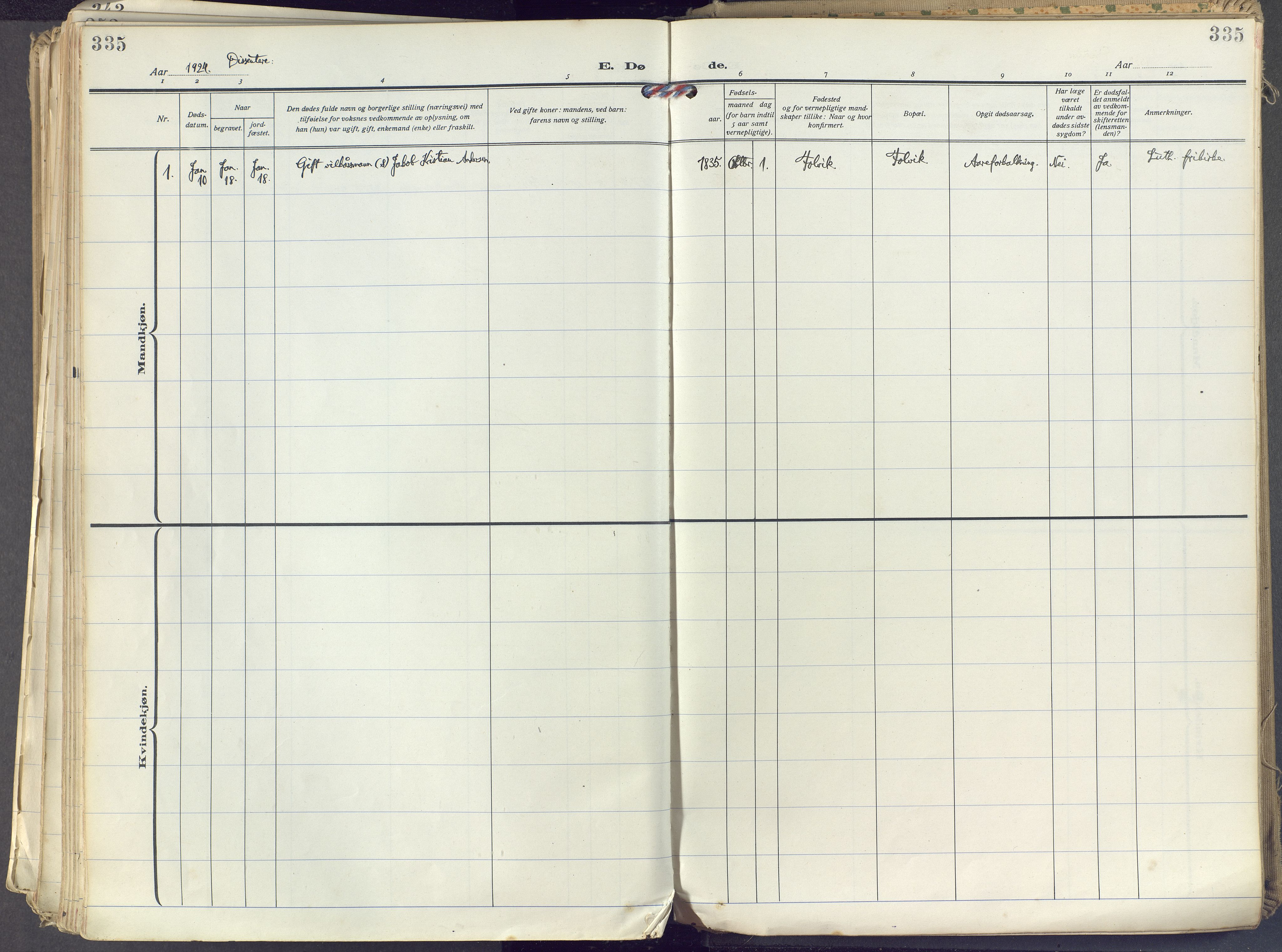 Brunlanes kirkebøker, SAKO/A-342/F/Fc/L0004: Parish register (official) no. III 4, 1923-1943, p. 335