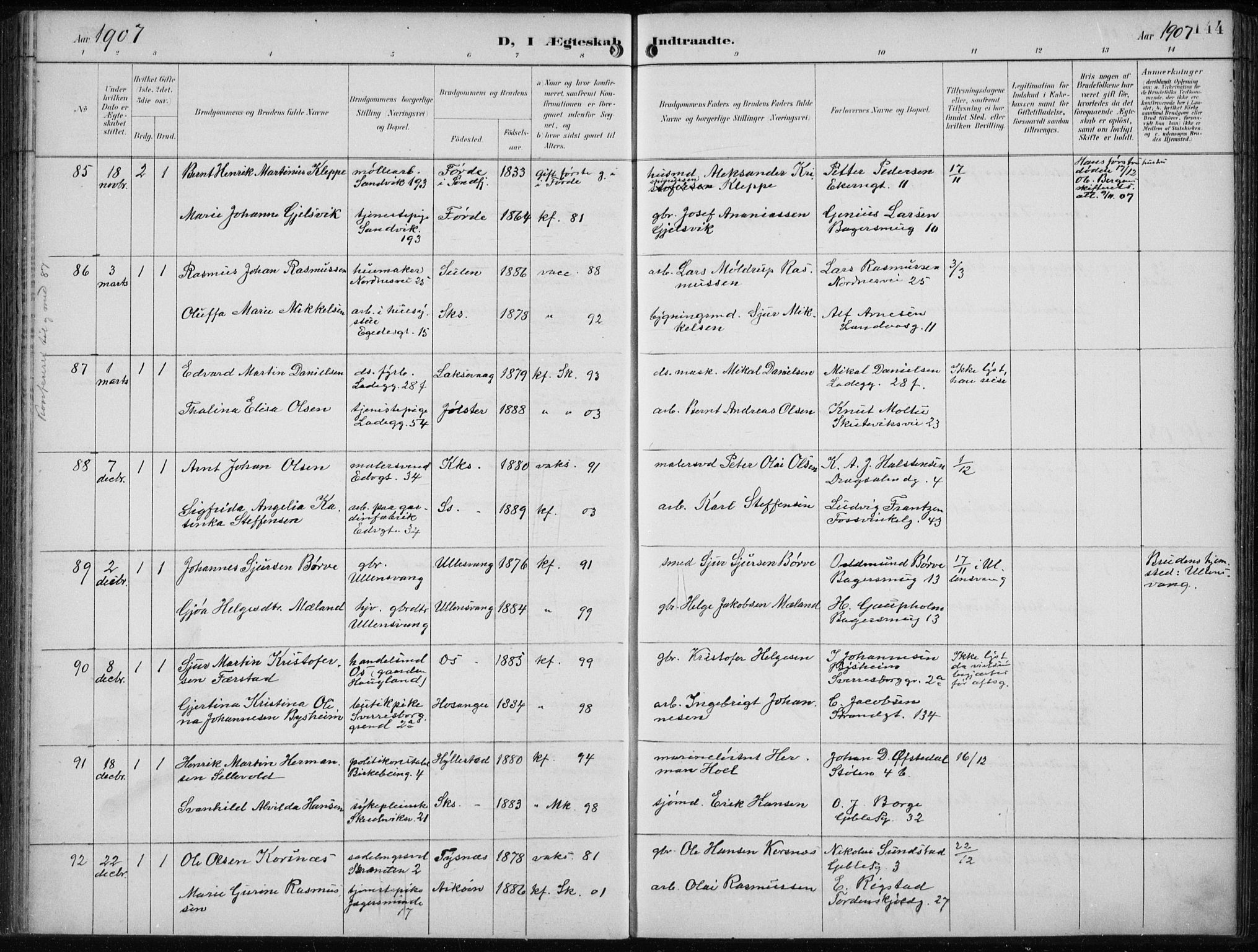 Sandviken Sokneprestembete, AV/SAB-A-77601/H/Ha/L0014: Parish register (official) no. D 1, 1896-1911, p. 144