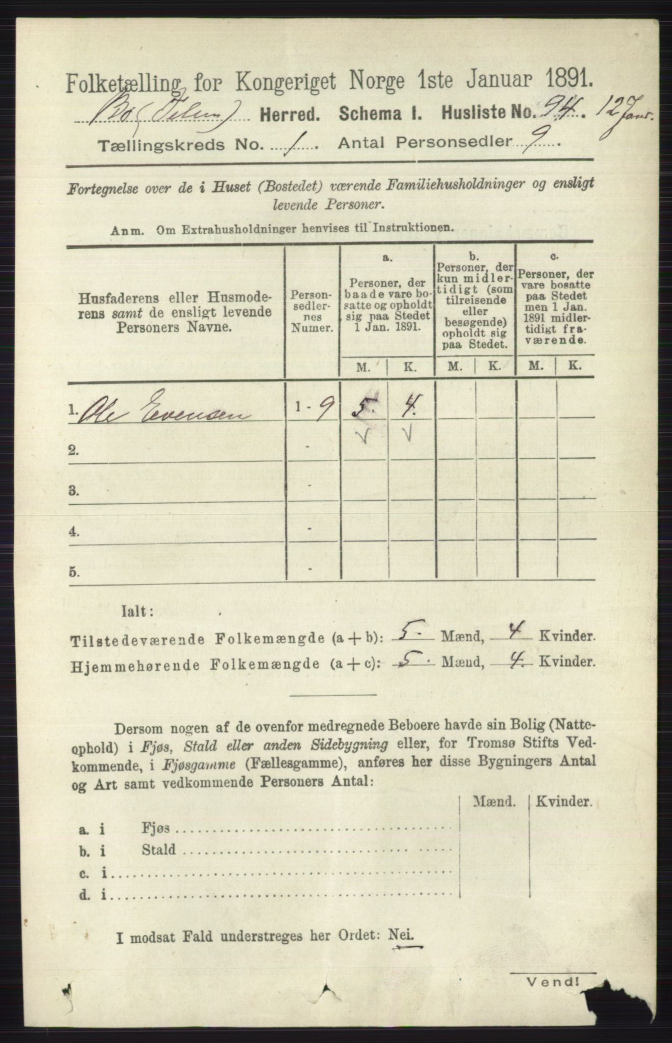 RA, 1891 census for 0821 Bø, 1891, p. 119