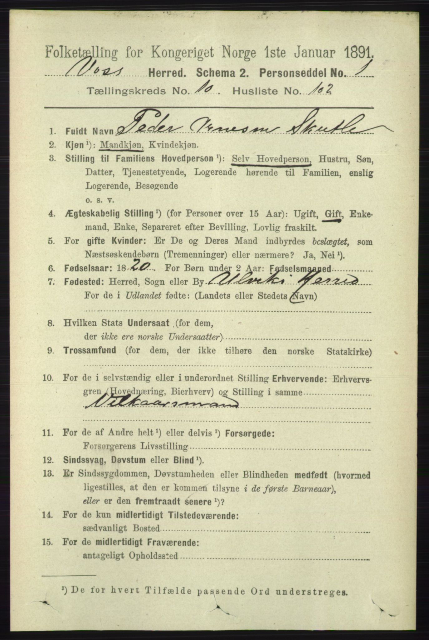 RA, 1891 census for 1235 Voss, 1891, p. 5712