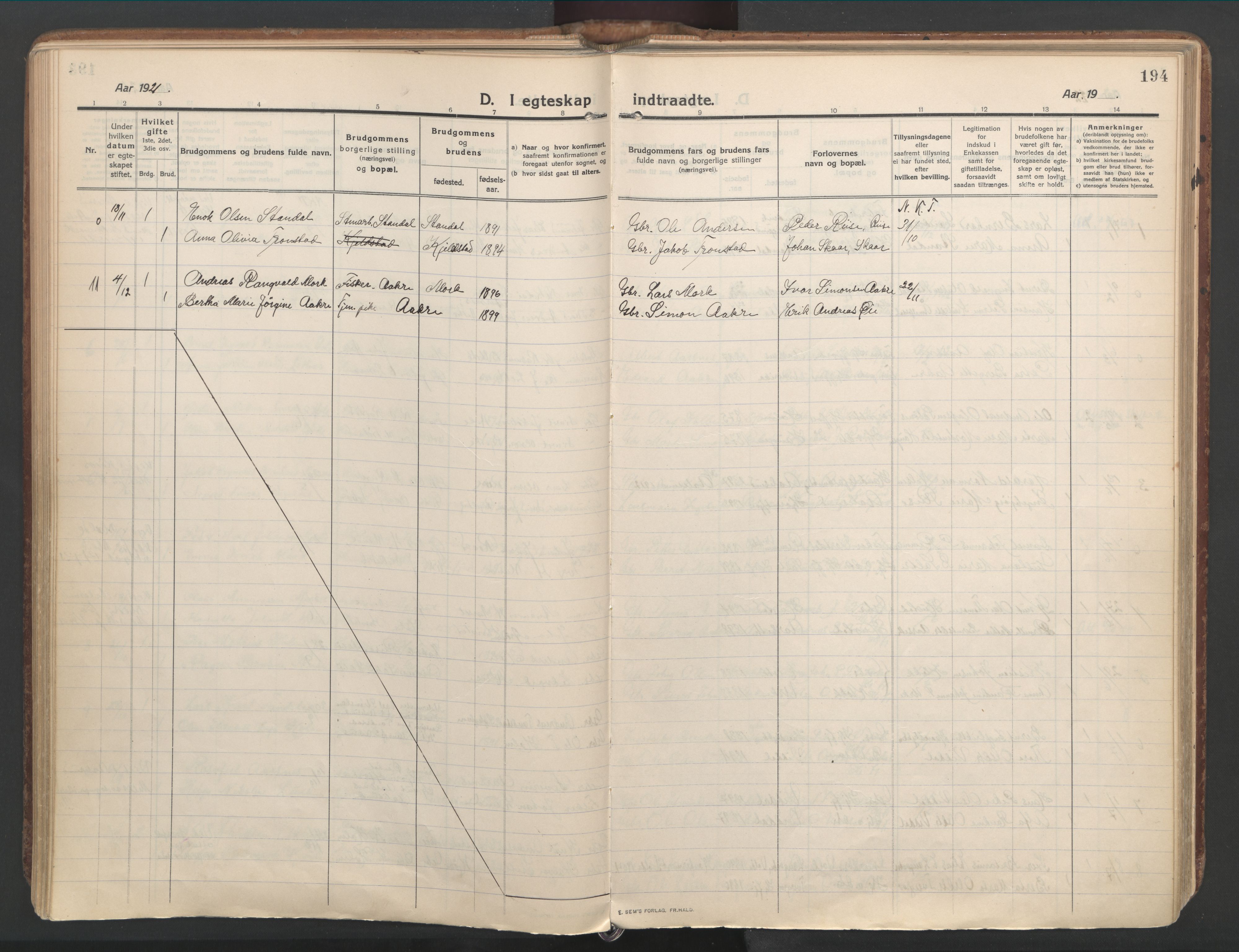 Ministerialprotokoller, klokkerbøker og fødselsregistre - Møre og Romsdal, SAT/A-1454/515/L0212: Parish register (official) no. 515A08, 1911-1935, p. 194