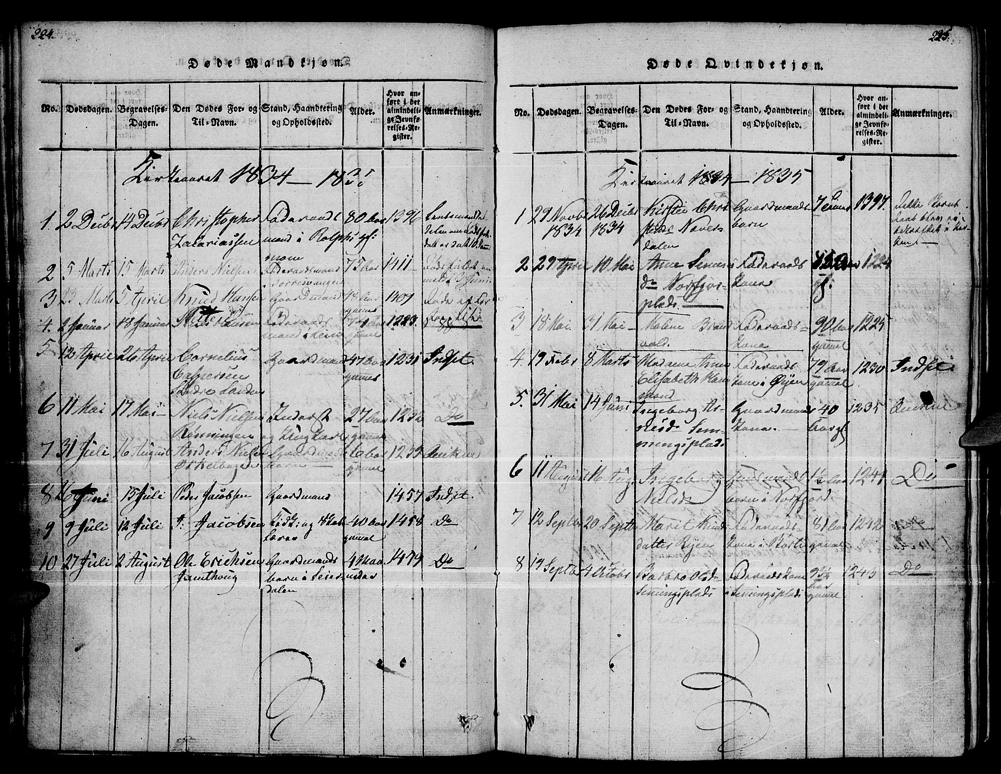 Kvikne prestekontor, SAH/PREST-064/H/Ha/Haa/L0004: Parish register (official) no. 4, 1815-1840, p. 224-225