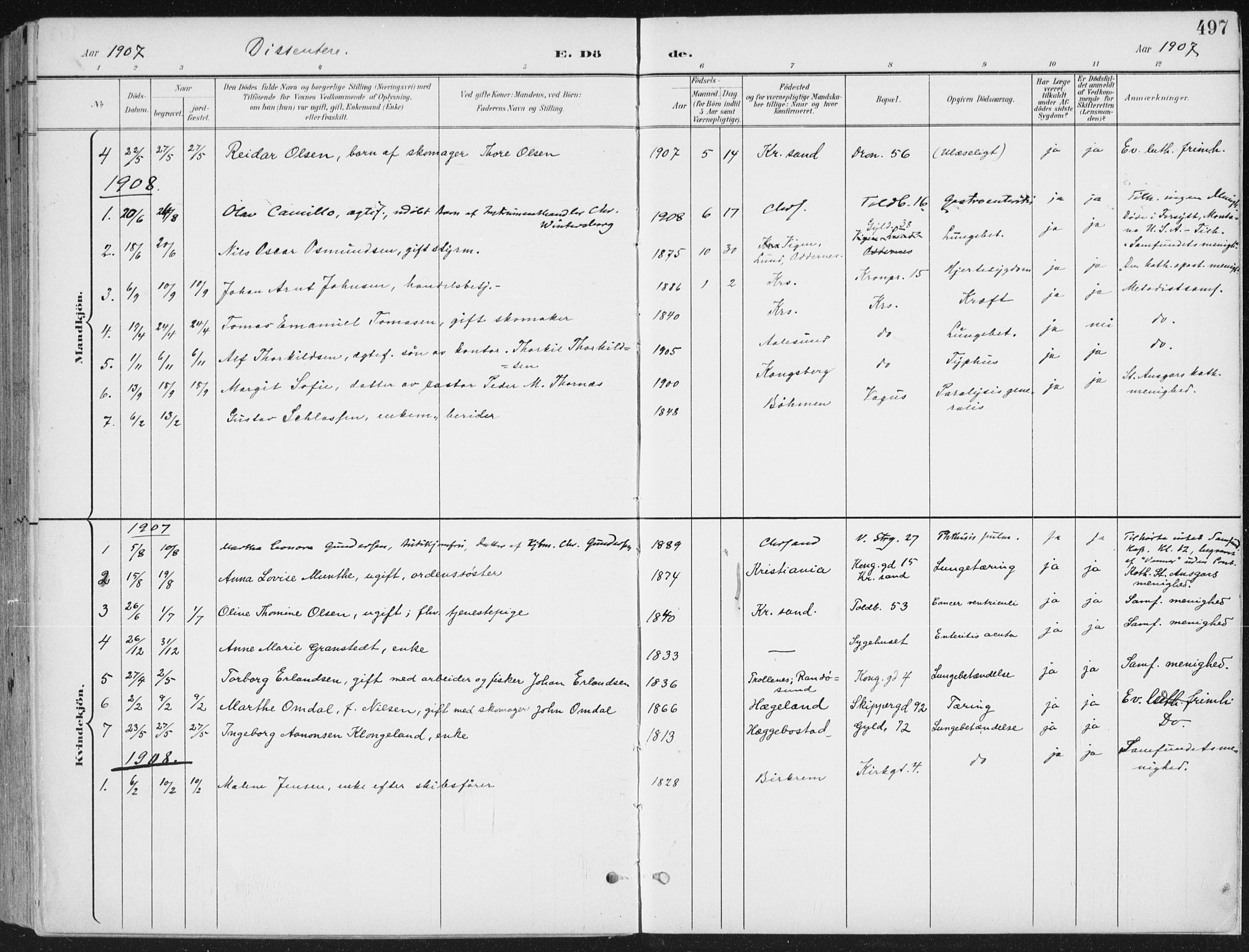 Kristiansand domprosti, SAK/1112-0006/F/Fa/L0021: Parish register (official) no. A 20, 1898-1908, p. 497