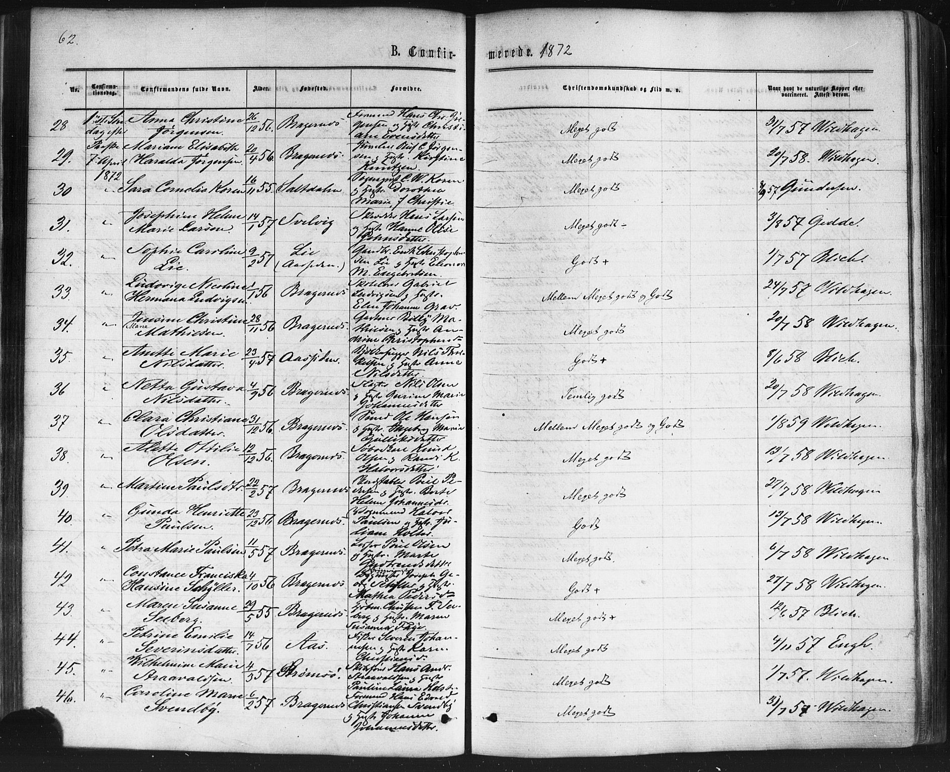 Bragernes kirkebøker, AV/SAKO-A-6/F/Fc/L0003: Parish register (official) no. III 3, 1865-1874, p. 62