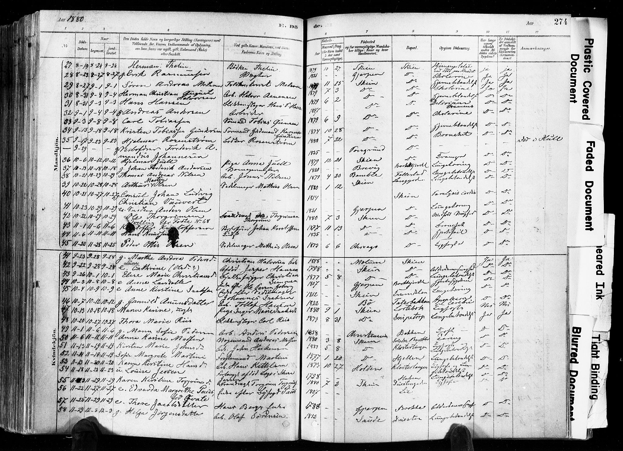 Skien kirkebøker, SAKO/A-302/F/Fa/L0009: Parish register (official) no. 9, 1878-1890, p. 274