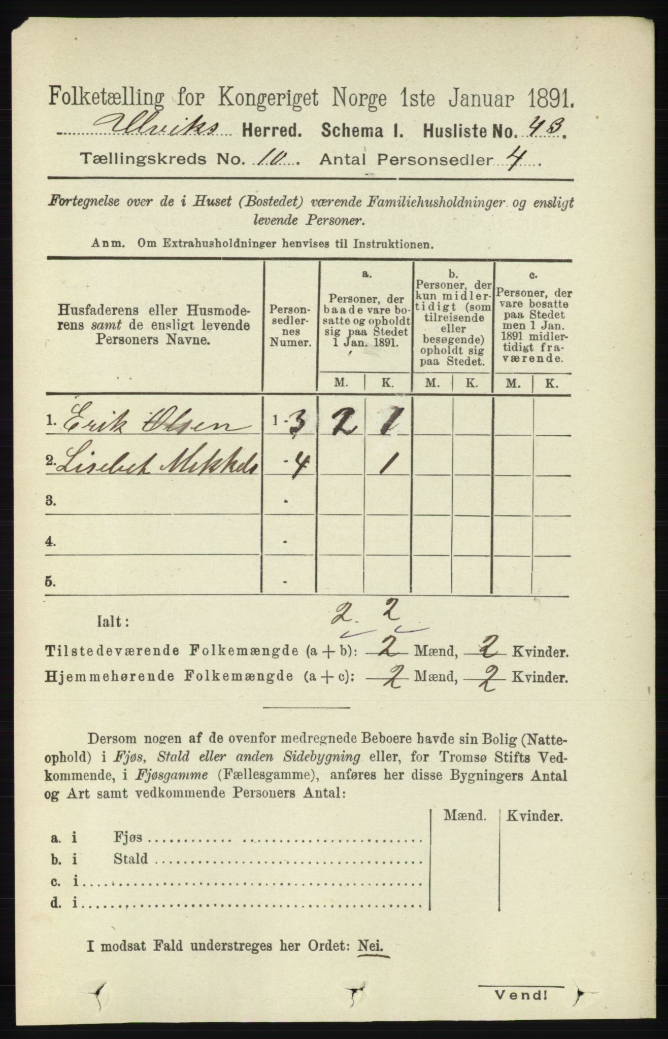 RA, 1891 census for 1233 Ulvik, 1891, p. 3227