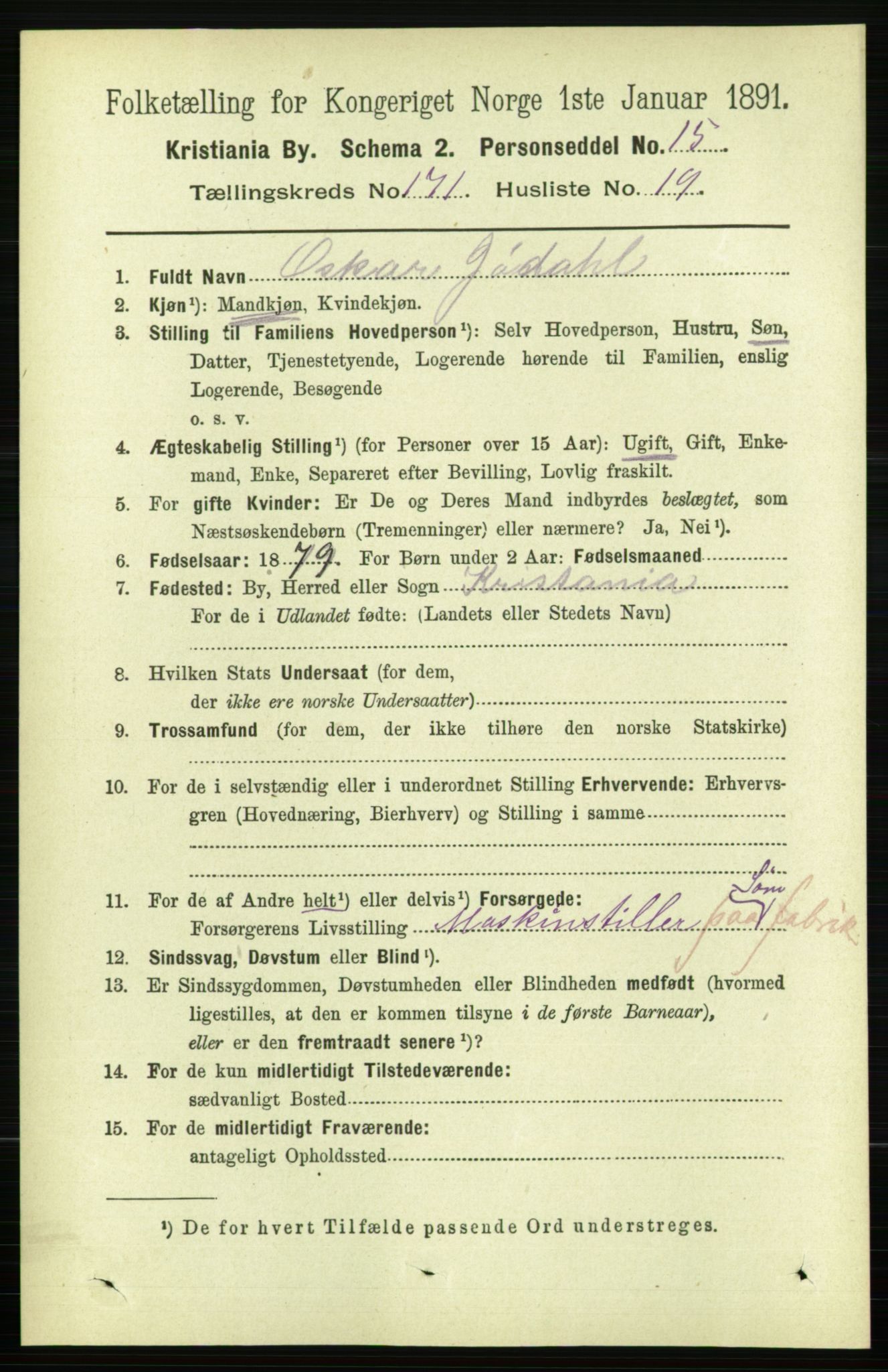 RA, 1891 census for 0301 Kristiania, 1891, p. 101040