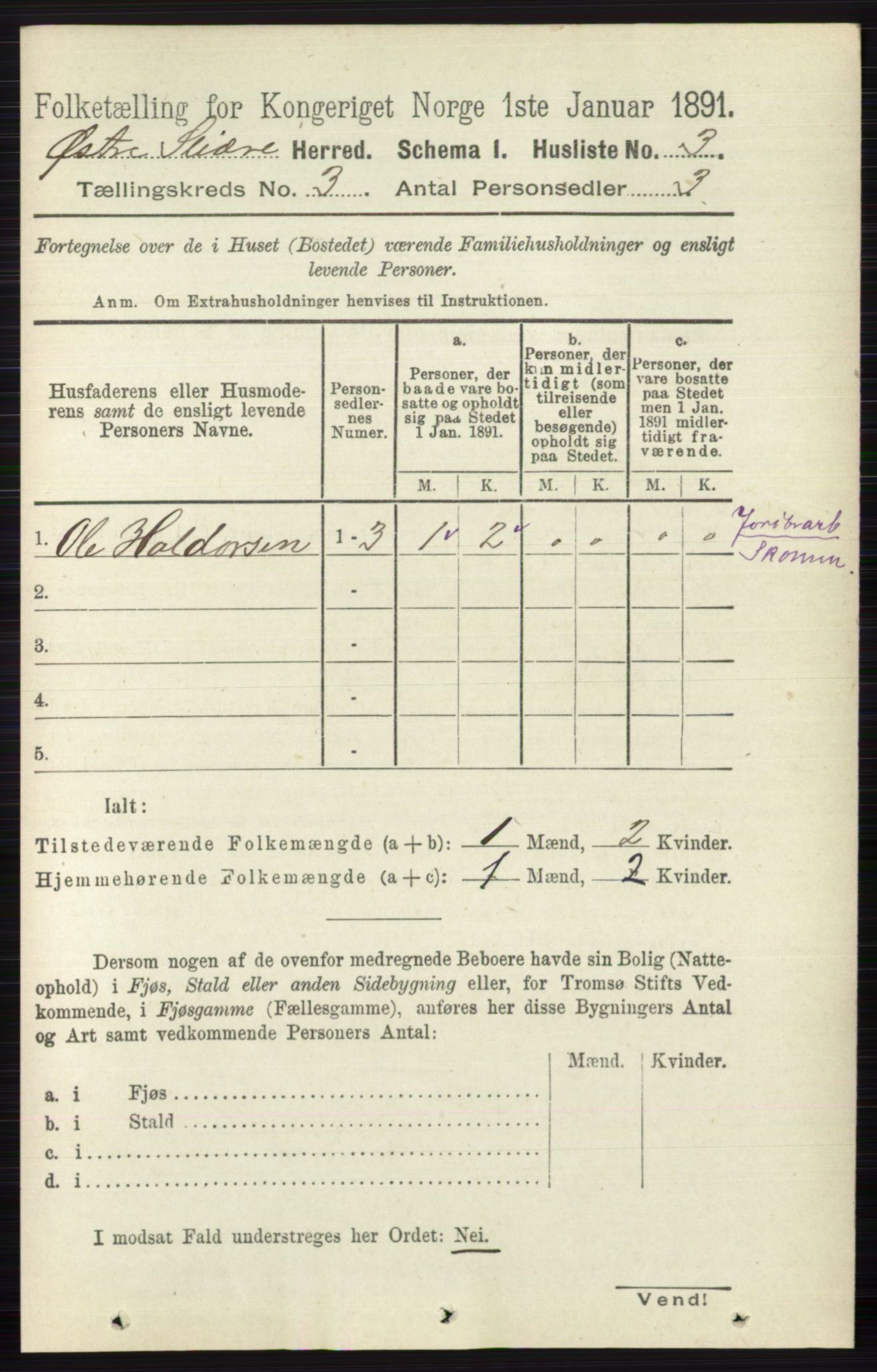 RA, 1891 census for 0544 Øystre Slidre, 1891, p. 552