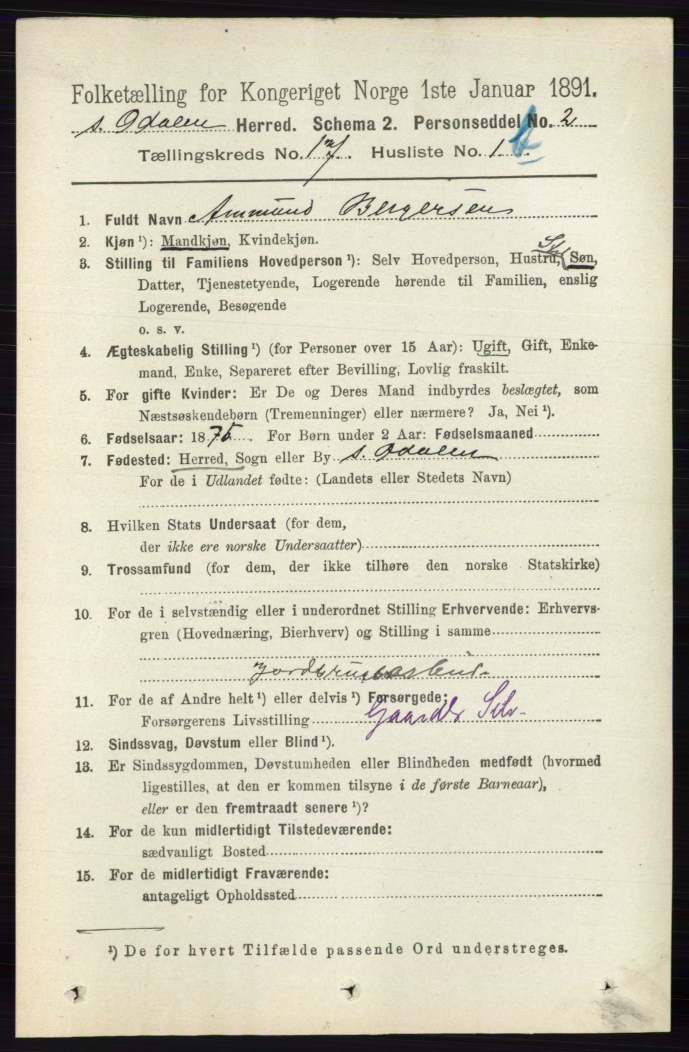 RA, 1891 census for 0419 Sør-Odal, 1891, p. 7840