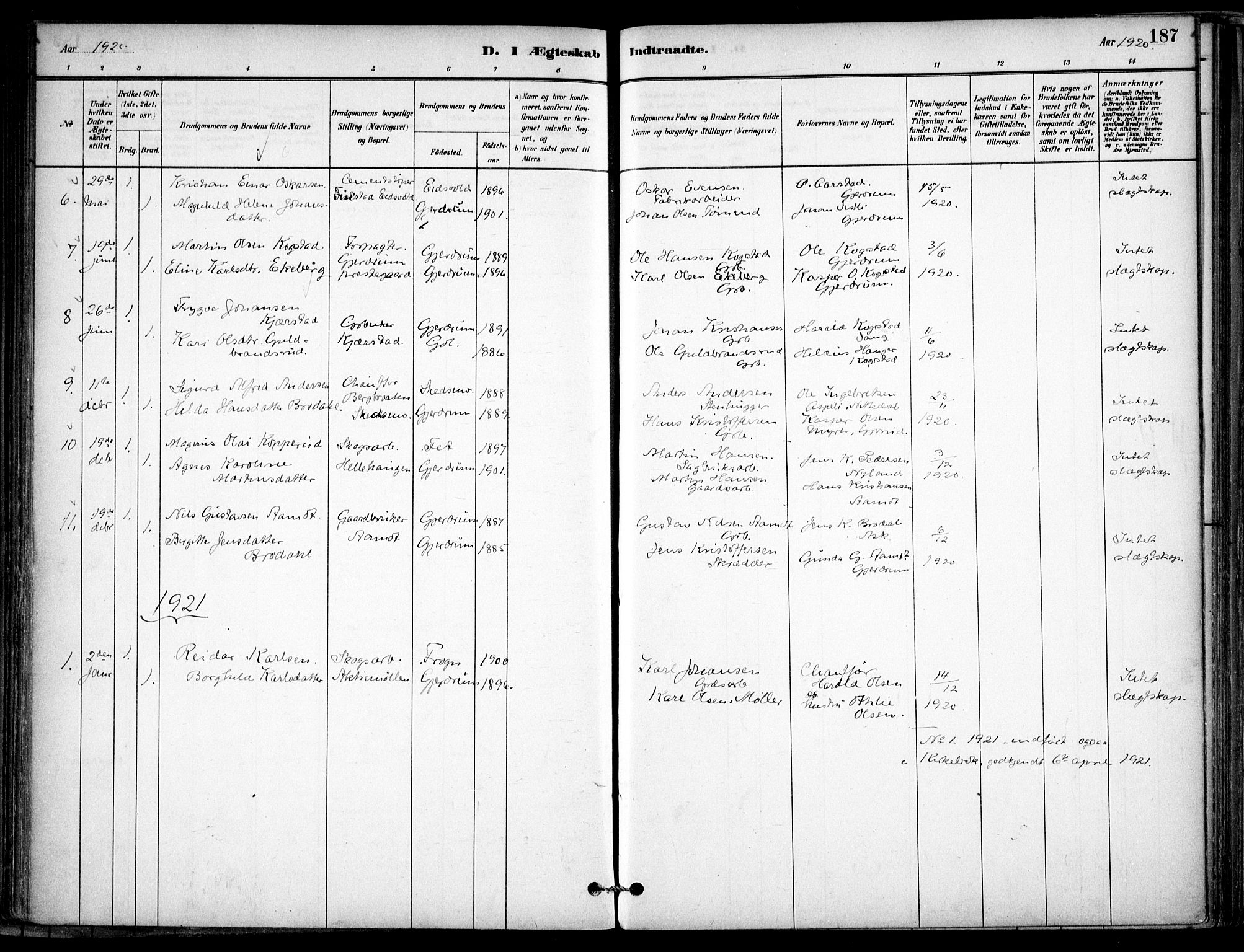 Gjerdrum prestekontor Kirkebøker, SAO/A-10412b/F/Fb/L0001: Parish register (official) no. II 1, 1881-1921, p. 187