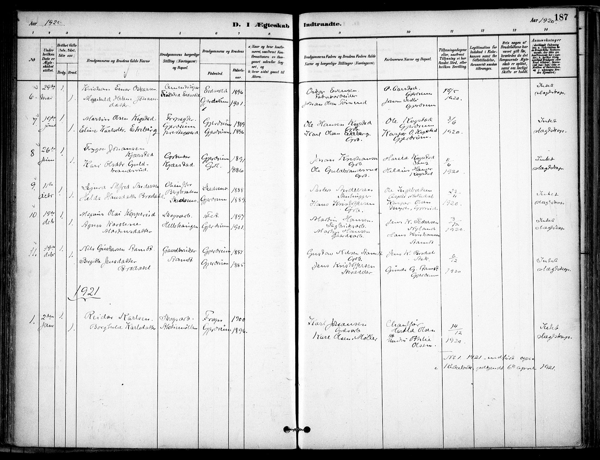 Gjerdrum prestekontor Kirkebøker, AV/SAO-A-10412b/F/Fb/L0001: Parish register (official) no. II 1, 1881-1921, p. 187