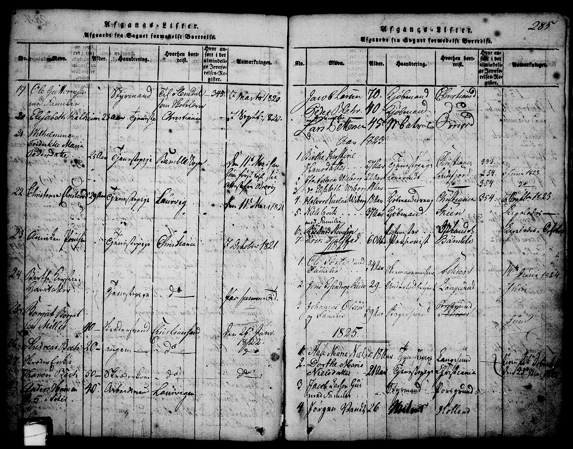 Brevik kirkebøker, SAKO/A-255/G/Ga/L0001: Parish register (copy) no. 1, 1814-1845, p. 285
