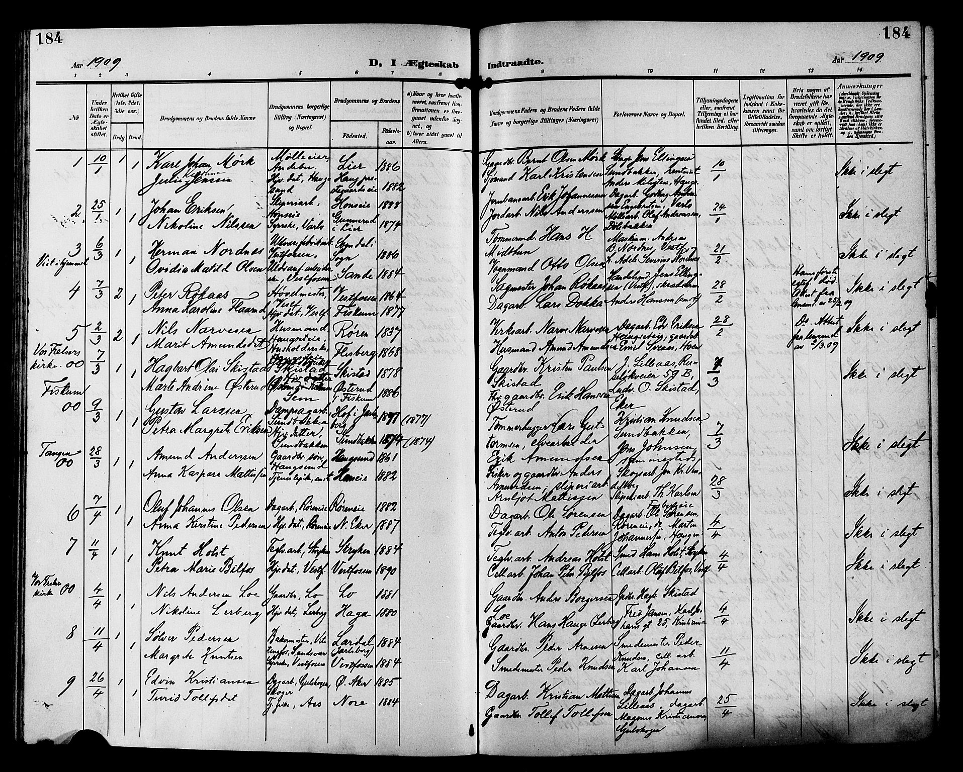 Eiker kirkebøker, SAKO/A-4/G/Ga/L0008: Parish register (copy) no. I 8, 1903-1914, p. 184