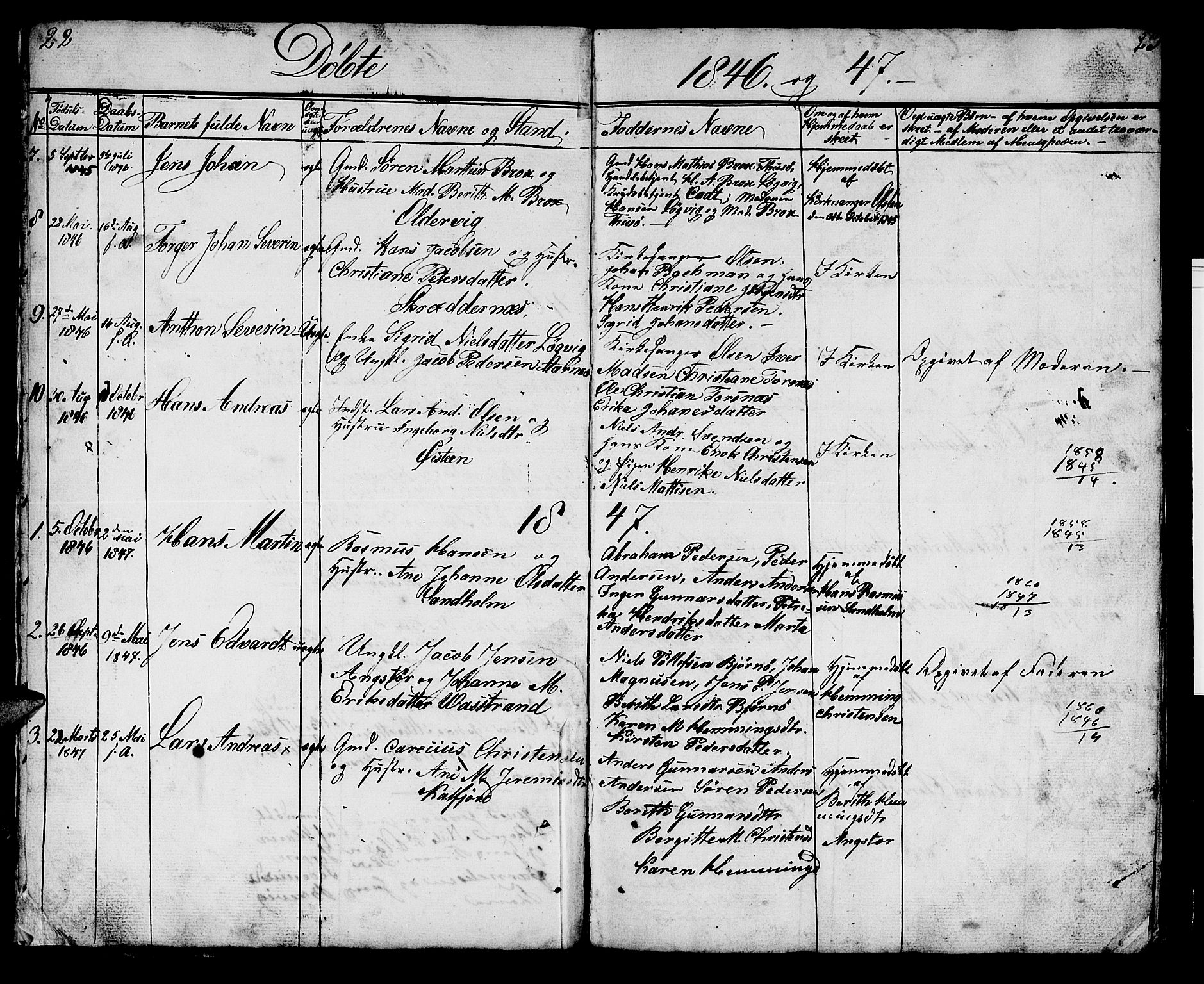 Lenvik sokneprestembete, SATØ/S-1310/H/Ha/Hab/L0018klokker: Parish register (copy) no. 18, 1838-1854, p. 22-23