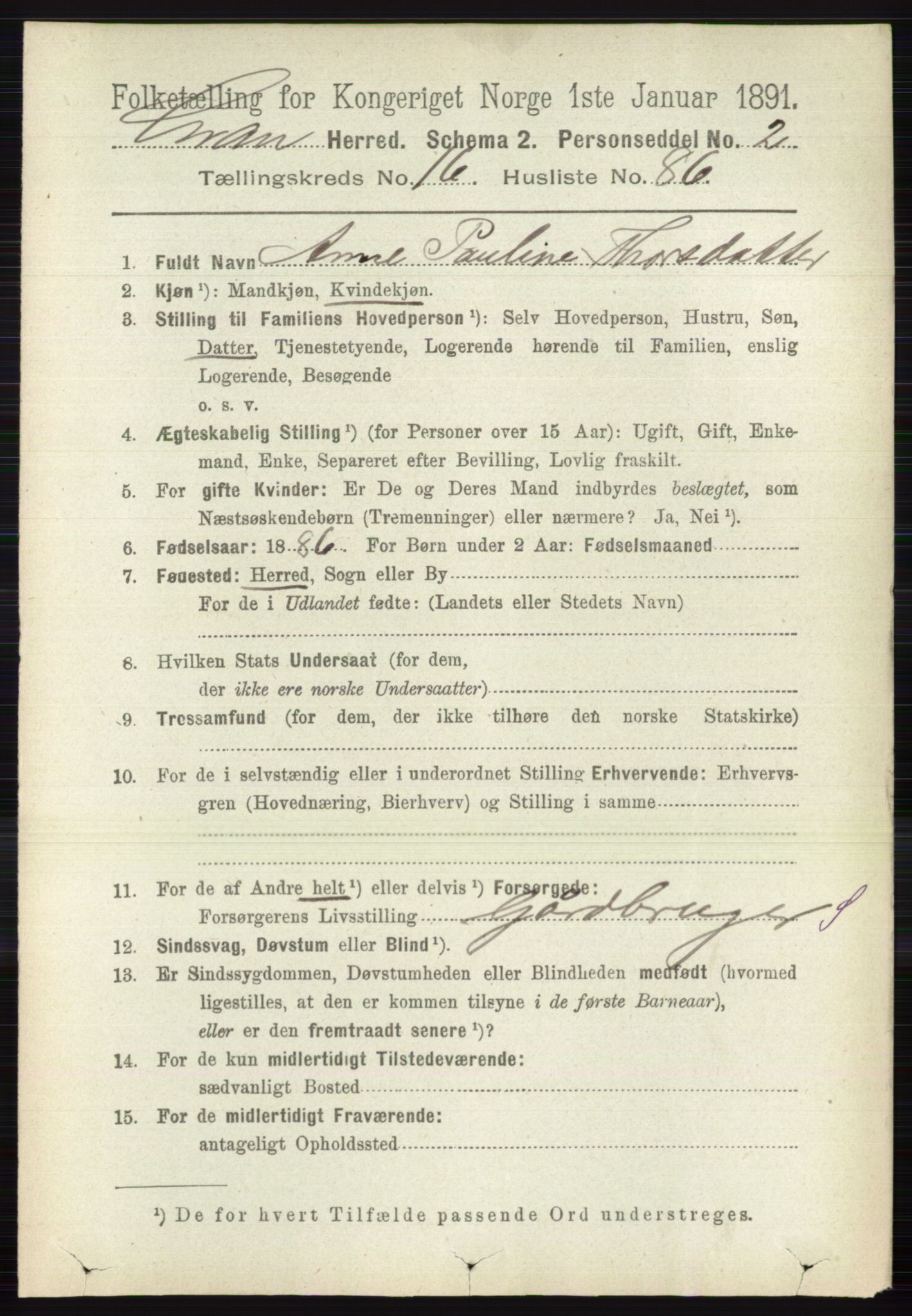 RA, 1891 census for 0534 Gran, 1891, p. 8572