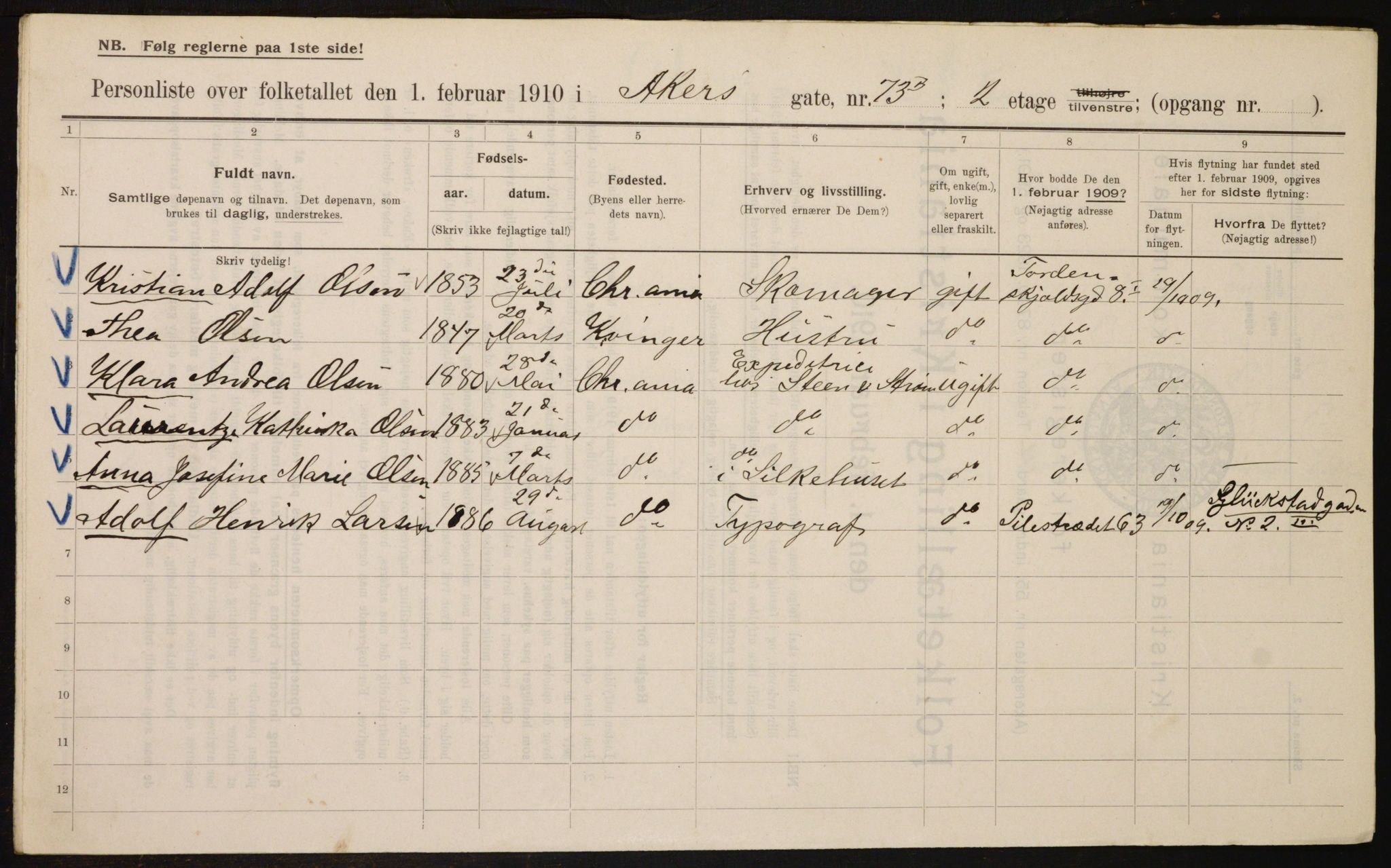 OBA, Municipal Census 1910 for Kristiania, 1910, p. 746