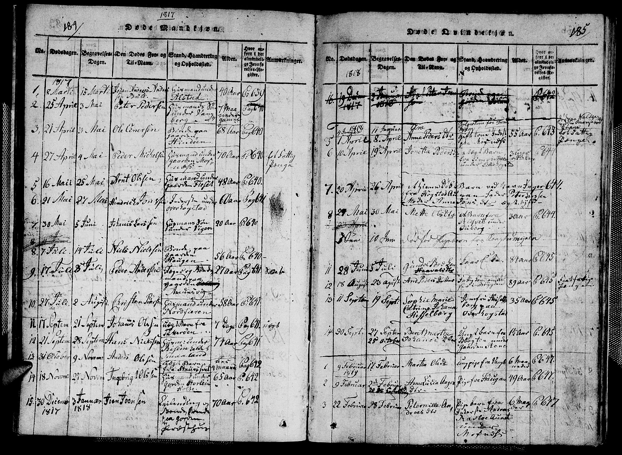 Ministerialprotokoller, klokkerbøker og fødselsregistre - Nord-Trøndelag, SAT/A-1458/713/L0124: Parish register (copy) no. 713C01, 1817-1827, p. 184-185