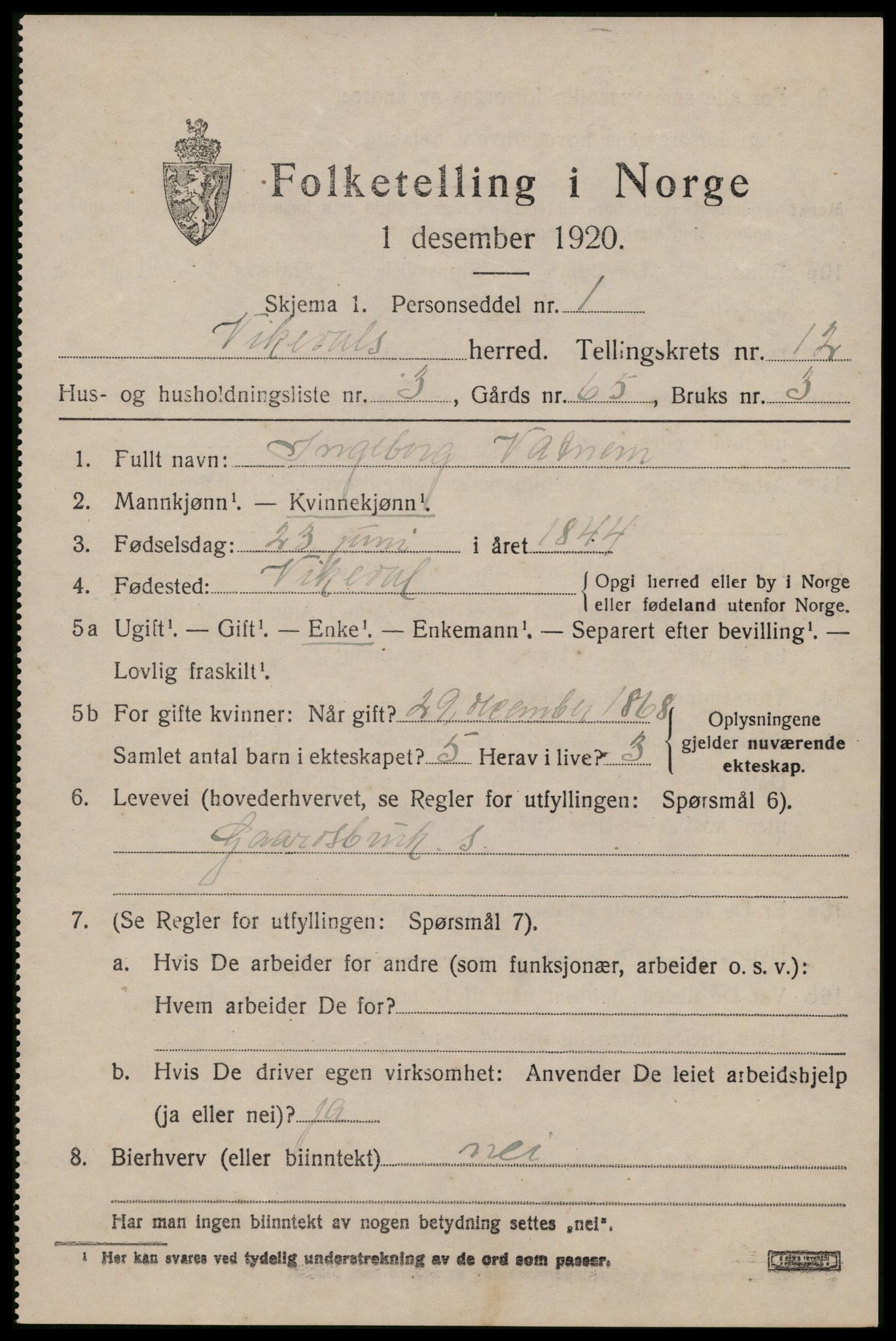 SAST, 1920 census for Vikedal, 1920, p. 3779