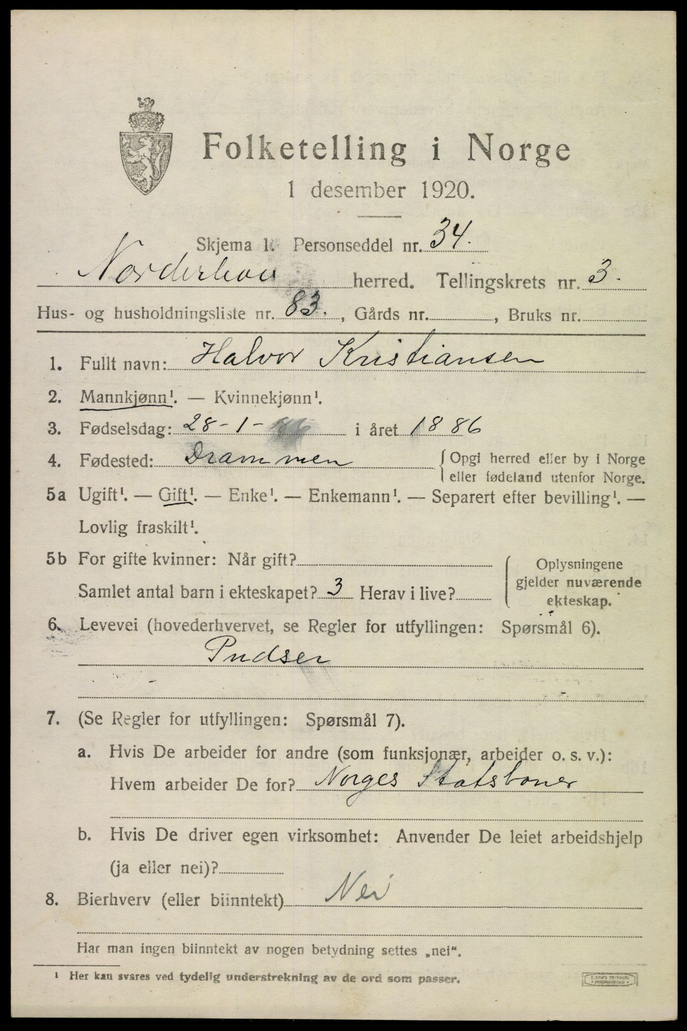 SAKO, 1920 census for Norderhov, 1920, p. 6199