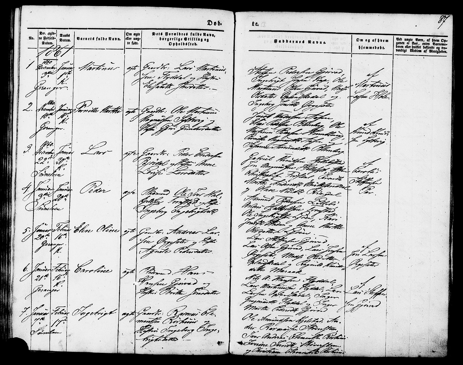 Ministerialprotokoller, klokkerbøker og fødselsregistre - Møre og Romsdal, SAT/A-1454/517/L0222: Parish register (official) no. 517A02, 1846-1862, p. 87