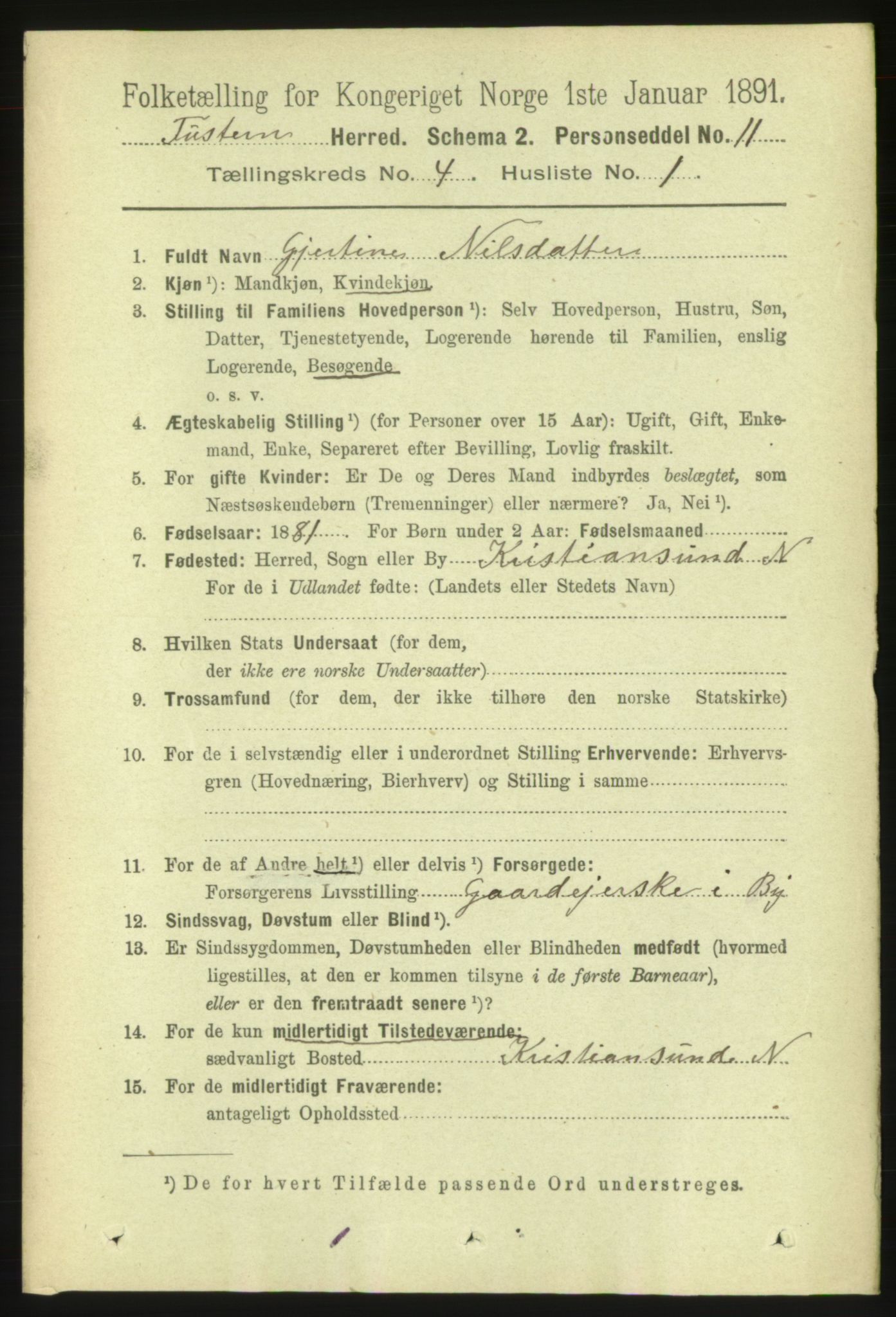 RA, 1891 census for 1572 Tustna, 1891, p. 1400