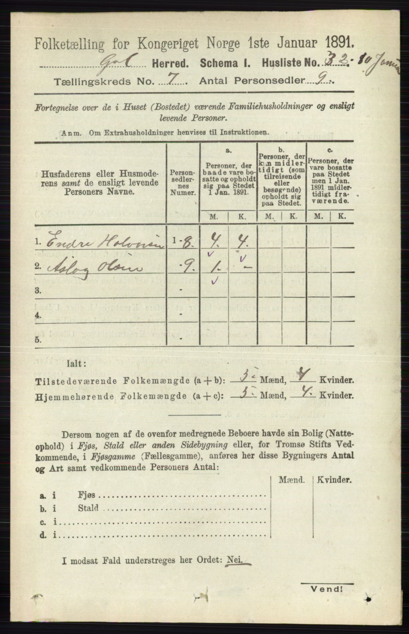 RA, 1891 census for 0617 Gol og Hemsedal, 1891, p. 2803