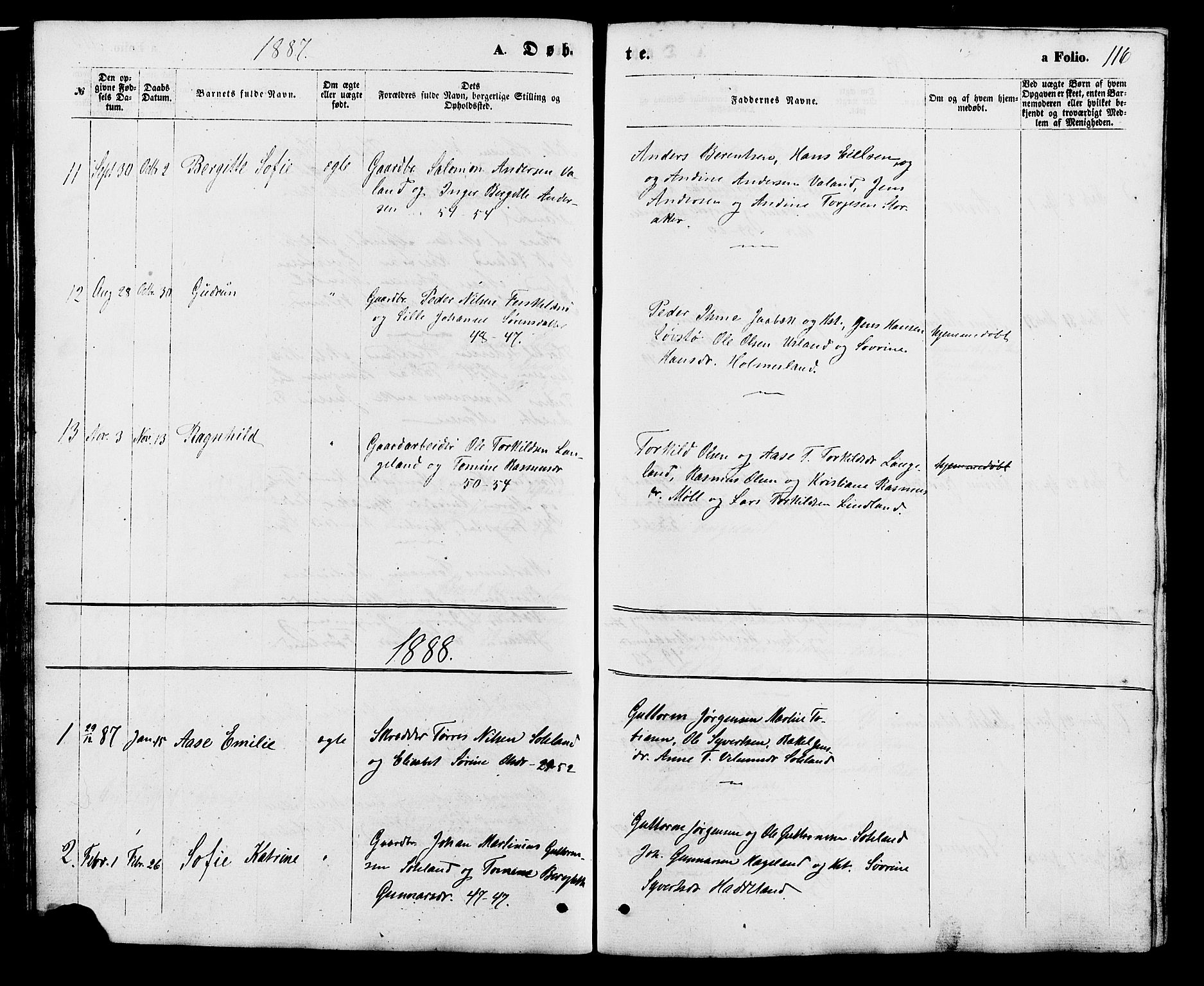 Holum sokneprestkontor, SAK/1111-0022/F/Fb/Fba/L0004: Parish register (copy) no. B 4, 1867-1890, p. 116