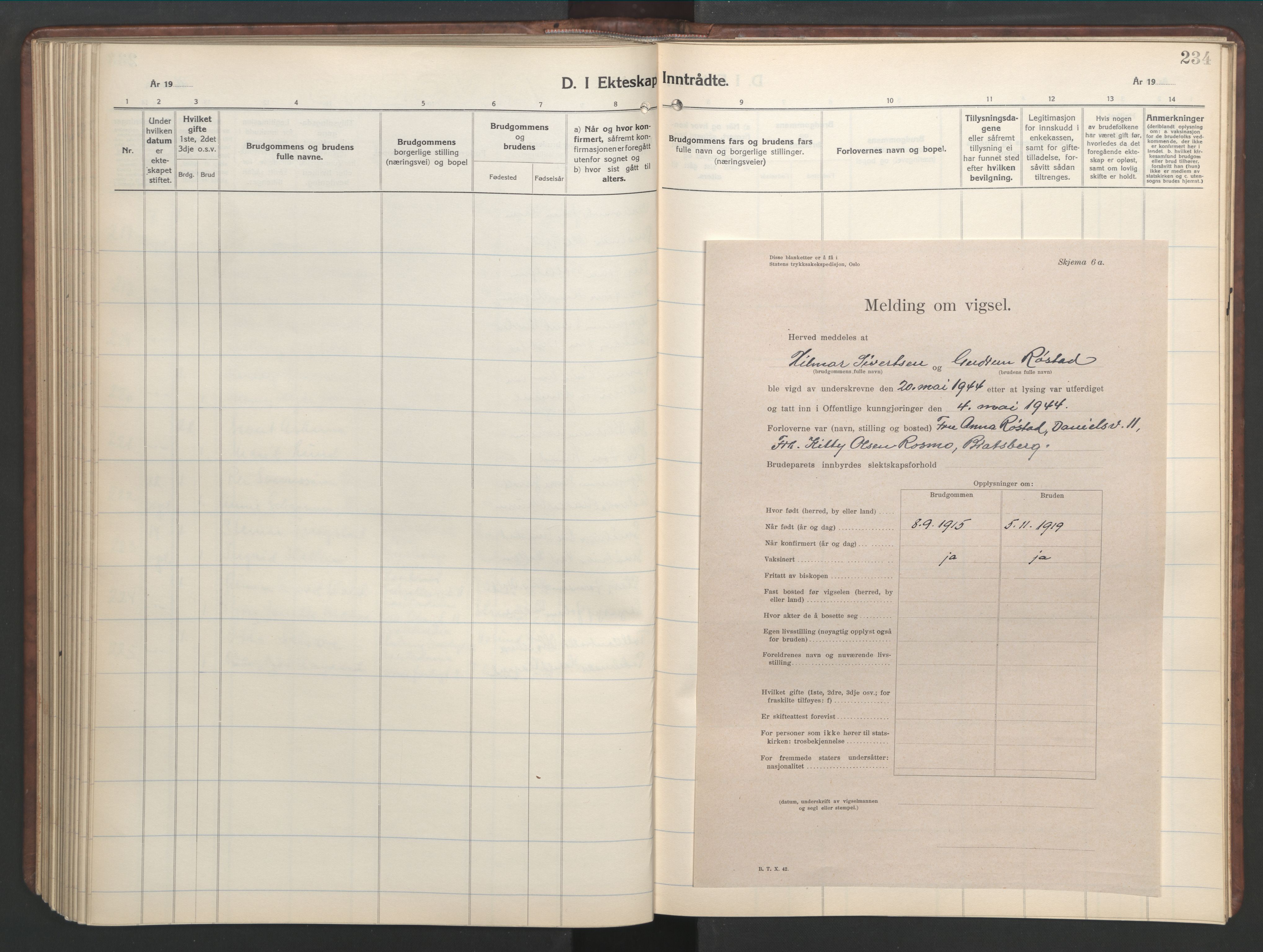 Ministerialprotokoller, klokkerbøker og fødselsregistre - Sør-Trøndelag, SAT/A-1456/601/L0101: Parish register (copy) no. 601C19, 1935-1946, p. 234