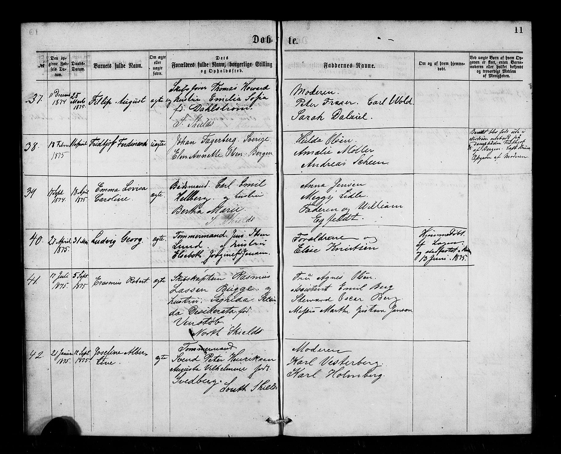 Den norske sjømannsmisjon i utlandet/Tyne-havnene (North Shields og New Castle), SAB/SAB/PA-0101/H/Ha/L0001: Parish register (official) no. A 1, 1865-1883, p. 11