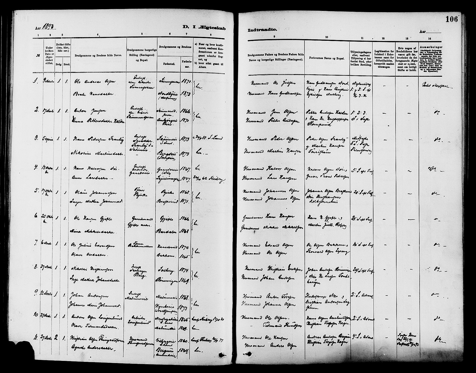 Nordre Land prestekontor, SAH/PREST-124/H/Ha/Haa/L0003: Parish register (official) no. 3, 1882-1896, p. 106