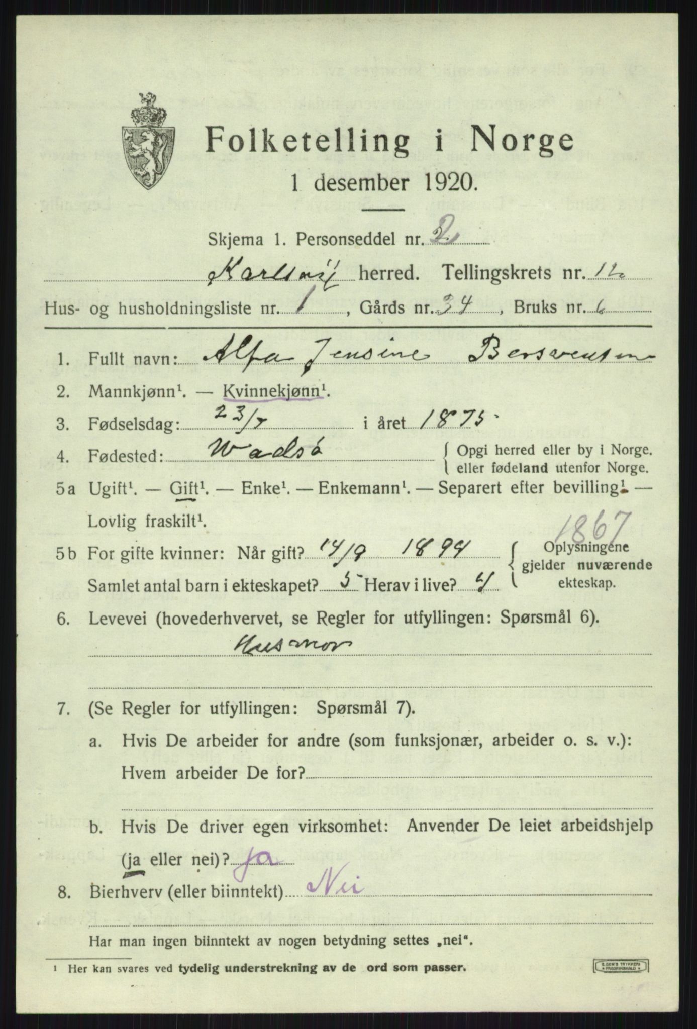 SATØ, 1920 census for Karlsøy, 1920, p. 4285