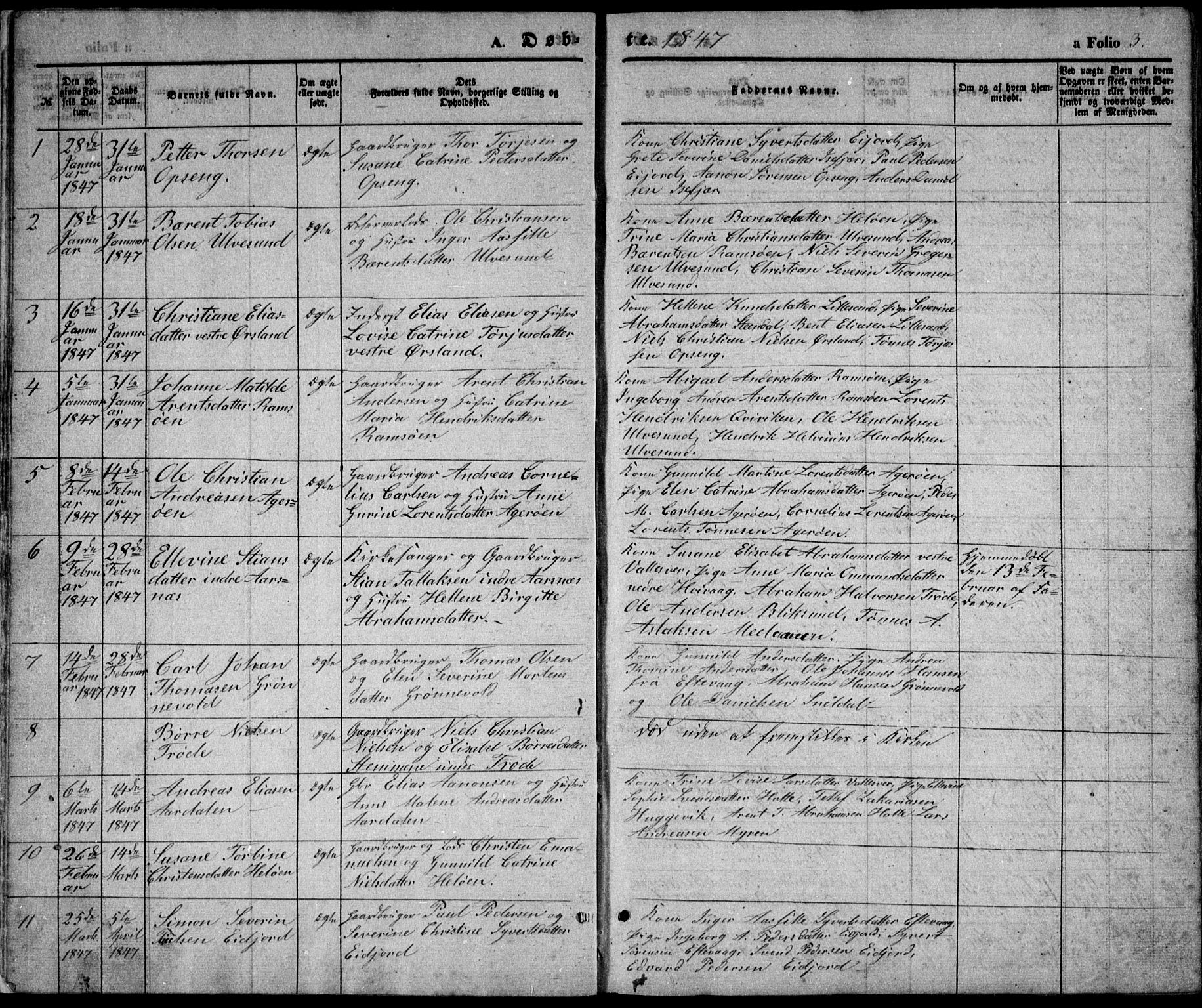 Høvåg sokneprestkontor, SAK/1111-0025/F/Fb/L0002: Parish register (copy) no. B 2, 1847-1869, p. 3
