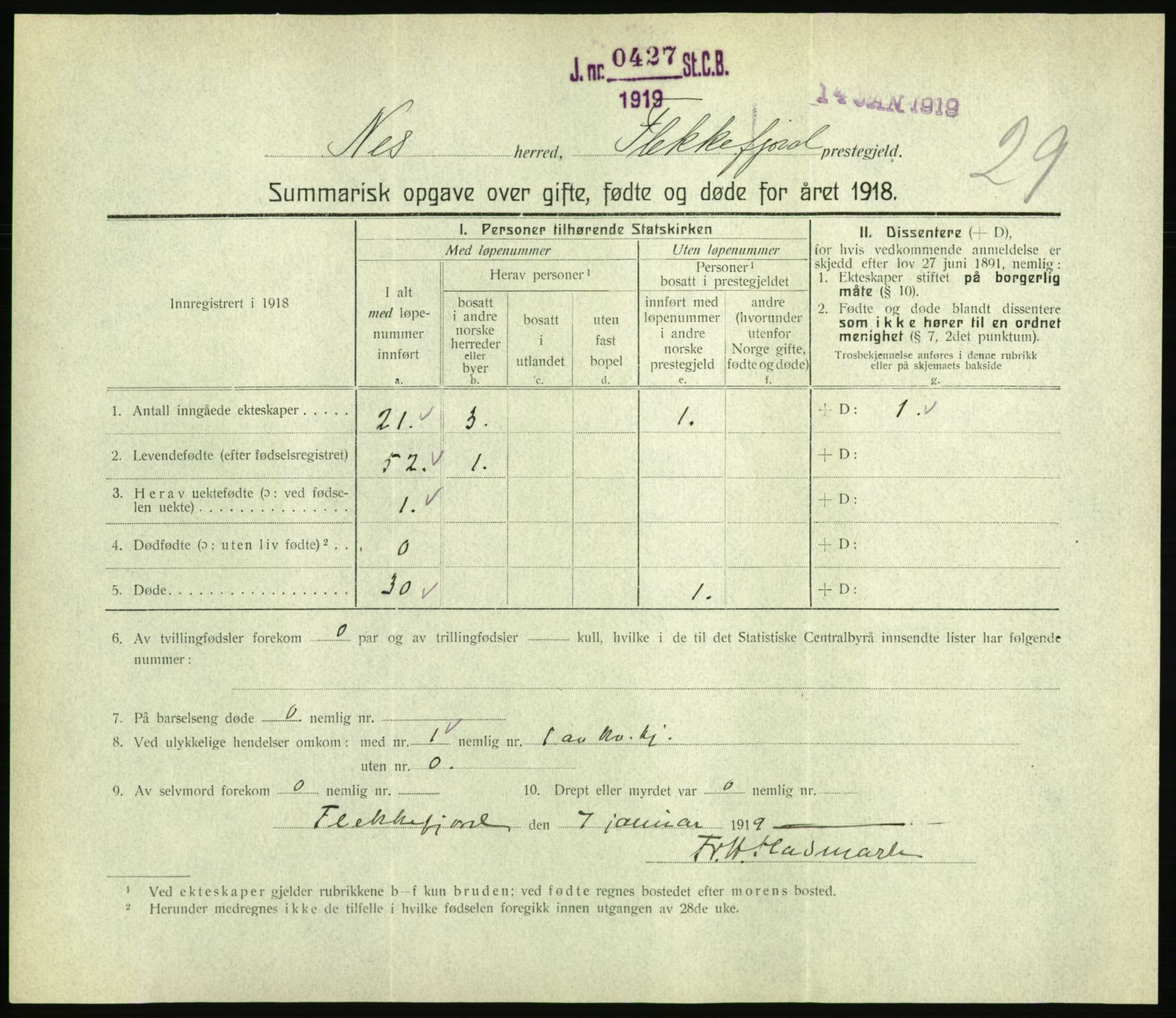 Statistisk sentralbyrå, Sosiodemografiske emner, Befolkning, RA/S-2228/D/Df/Dfb/Dfbh/L0059: Summariske oppgaver over gifte, fødte og døde for hele landet., 1918, p. 749