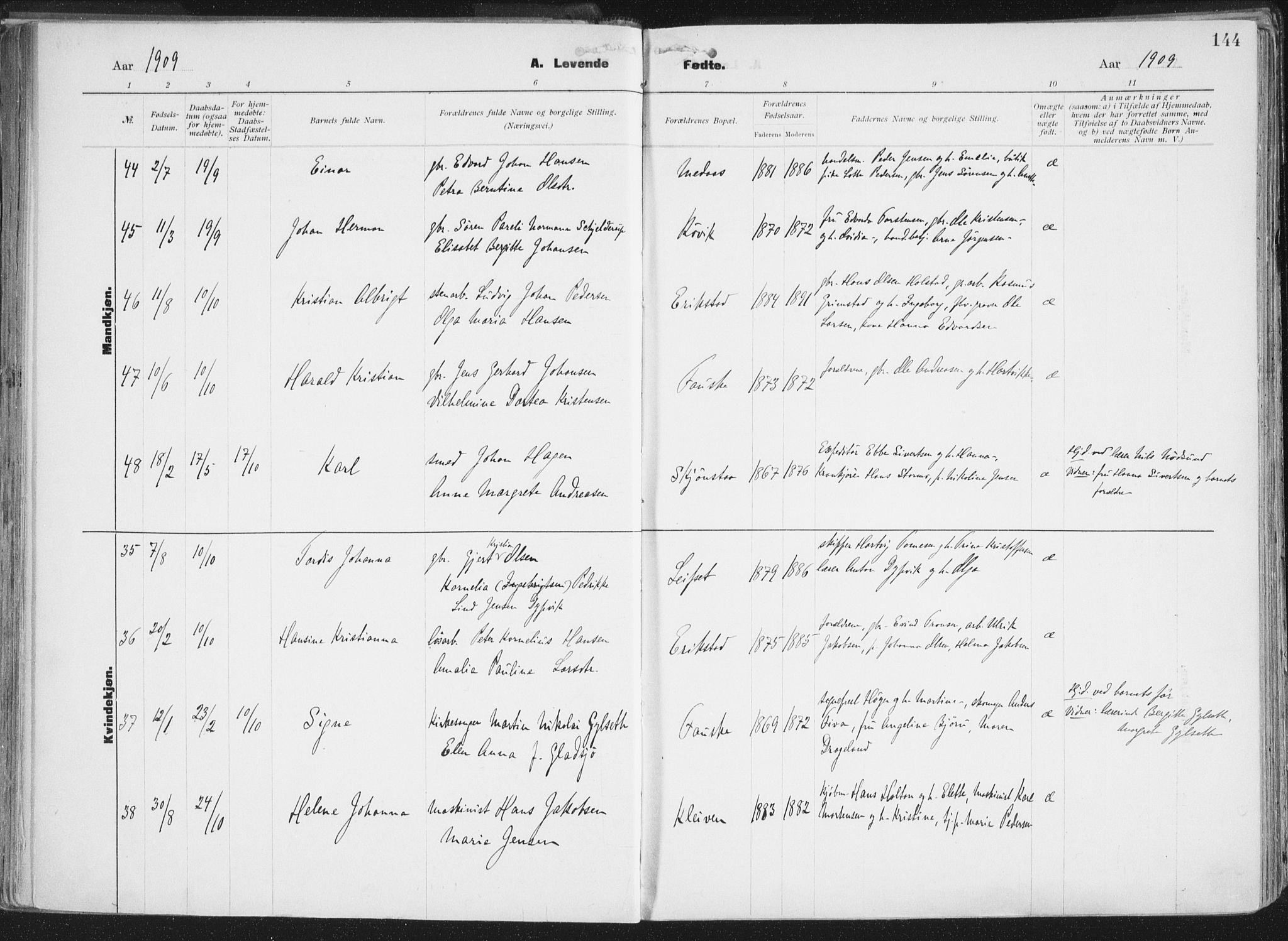 Ministerialprotokoller, klokkerbøker og fødselsregistre - Nordland, SAT/A-1459/849/L0696: Parish register (official) no. 849A08, 1898-1910, p. 144