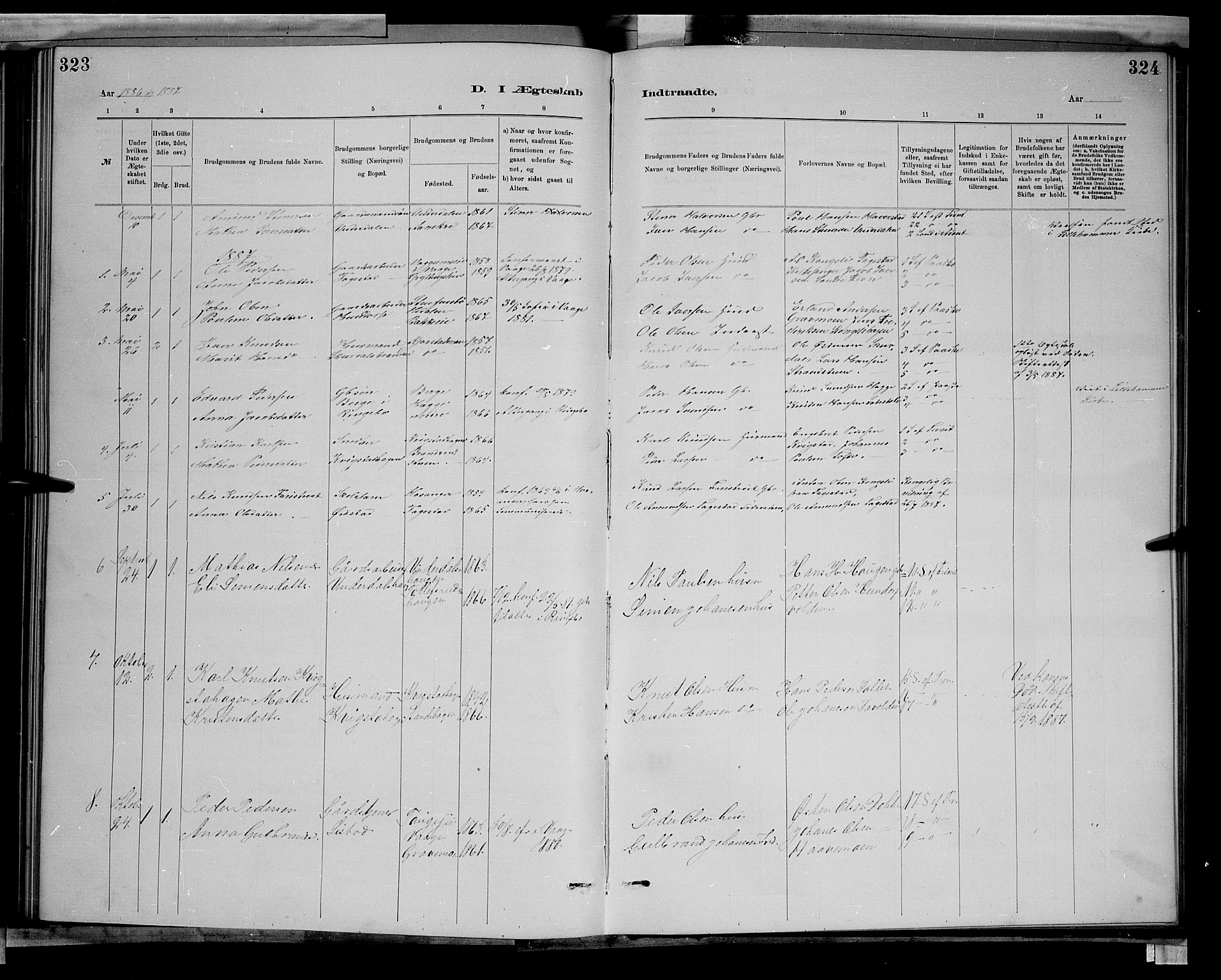 Sør-Fron prestekontor, SAH/PREST-010/H/Ha/Hab/L0003: Parish register (copy) no. 3, 1884-1896, p. 323-324