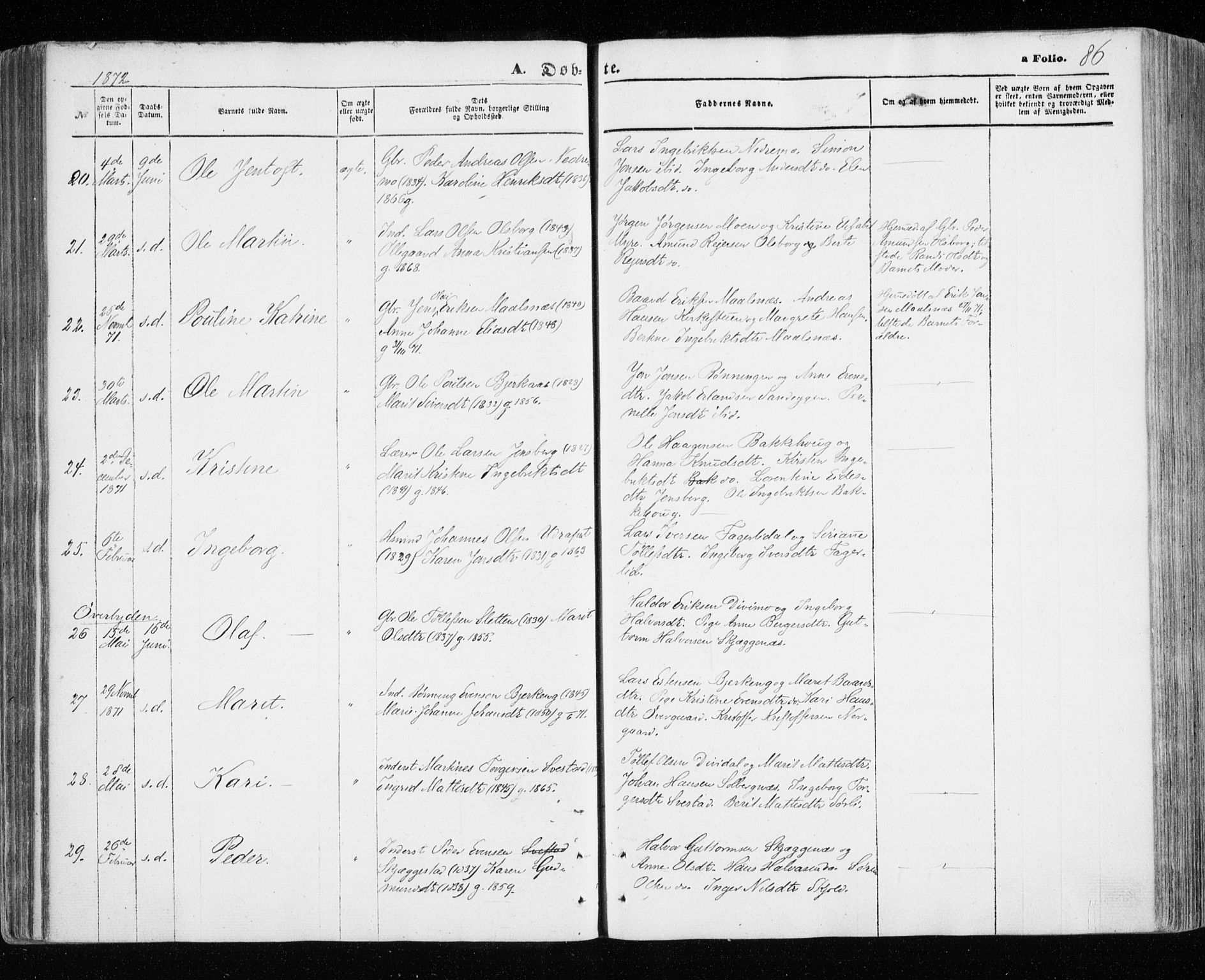 Målselv sokneprestembete, AV/SATØ-S-1311/G/Ga/Gaa/L0004kirke: Parish register (official) no. 4, 1863-1872, p. 86