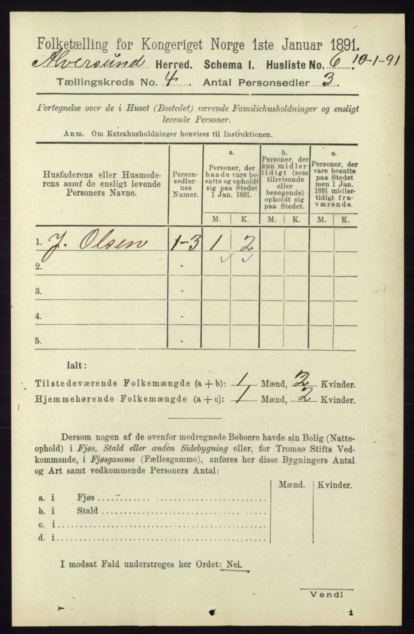 RA, 1891 census for 1257 Alversund, 1891, p. 1616