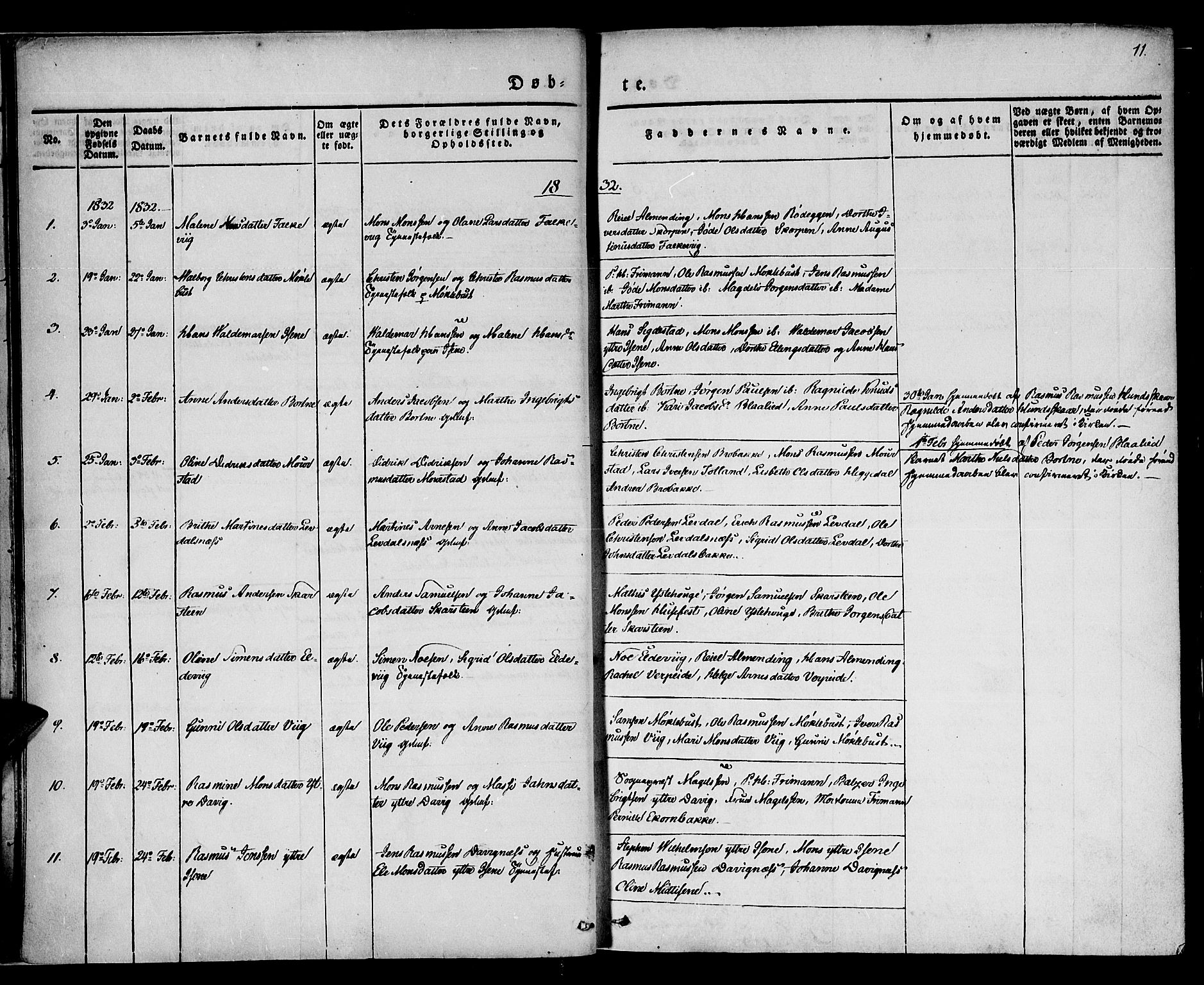 Davik sokneprestembete, AV/SAB-A-79701/H/Haa/Haaa/L0004: Parish register (official) no. A 4, 1830-1849, p. 11