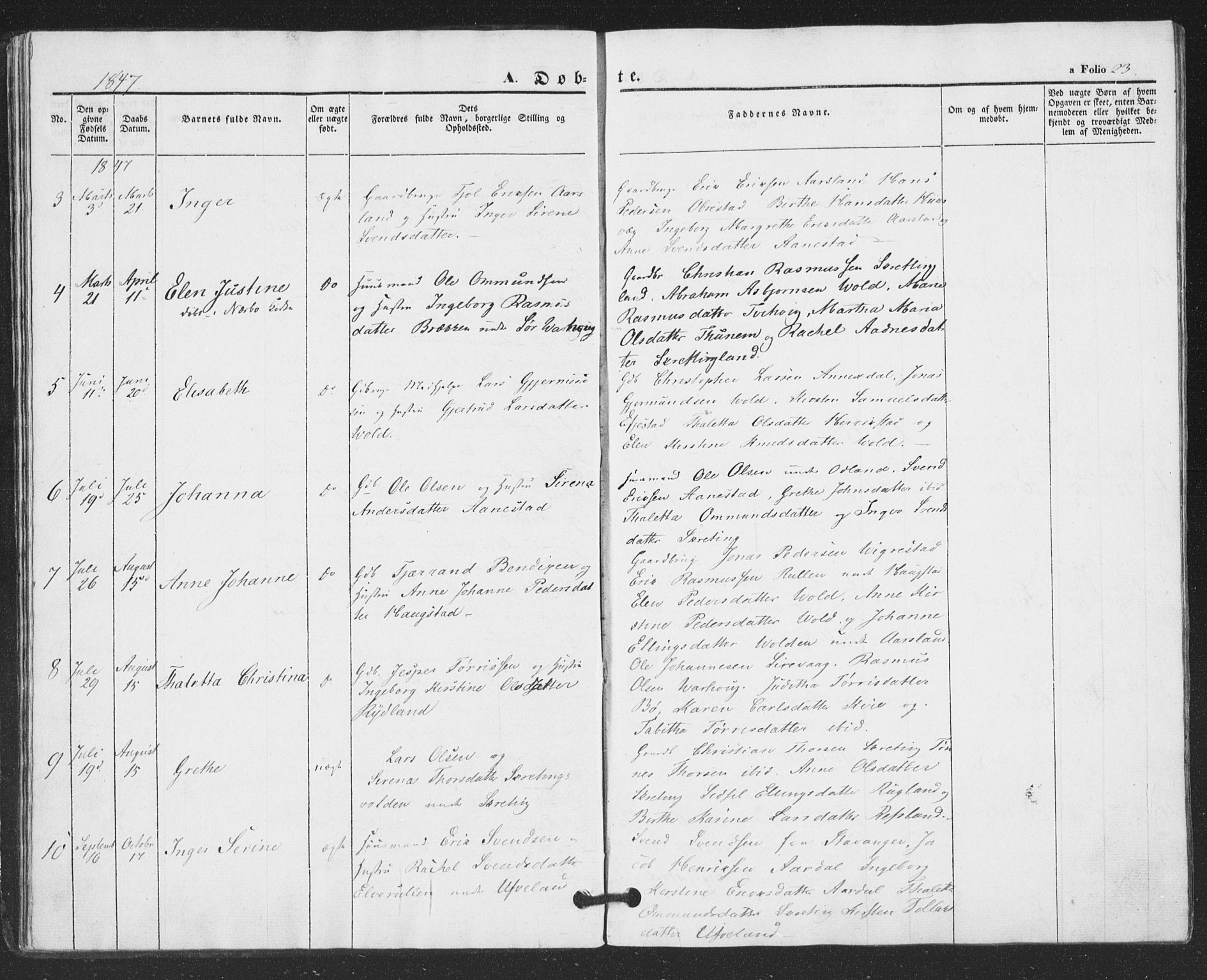 Hå sokneprestkontor, AV/SAST-A-101801/001/30BA/L0007: Parish register (official) no. A 6, 1842-1855, p. 23