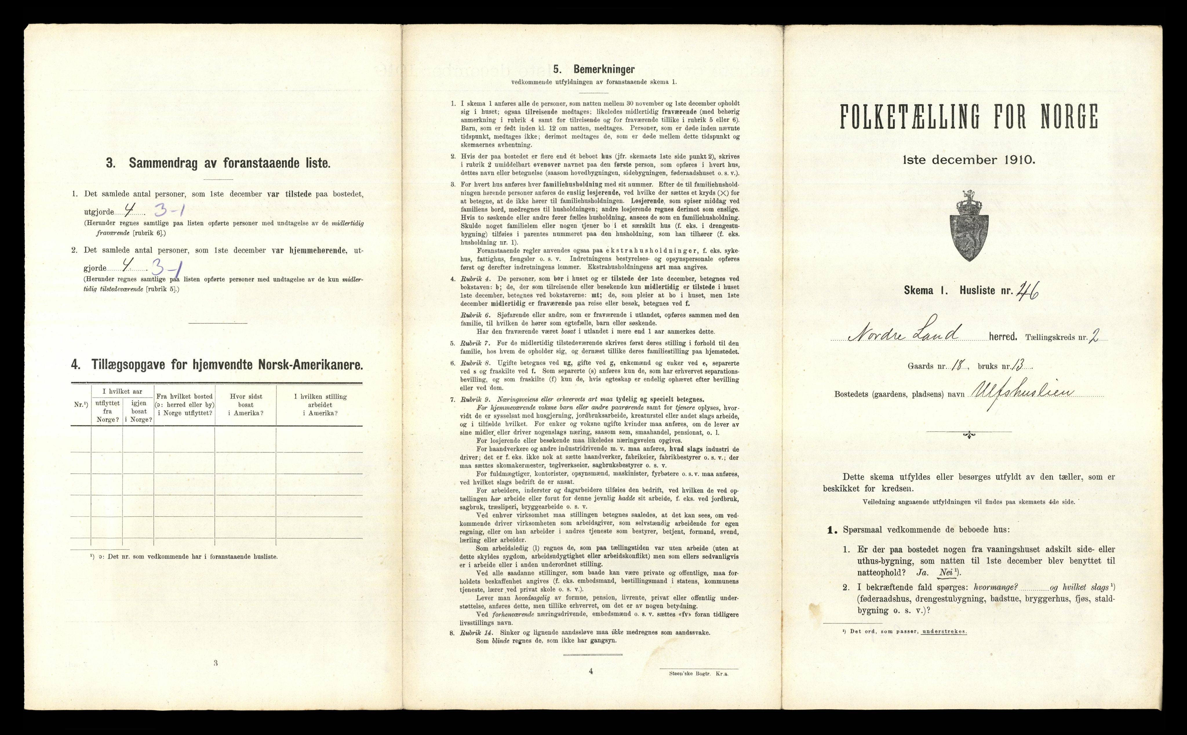 RA, 1910 census for Nordre Land, 1910, p. 261