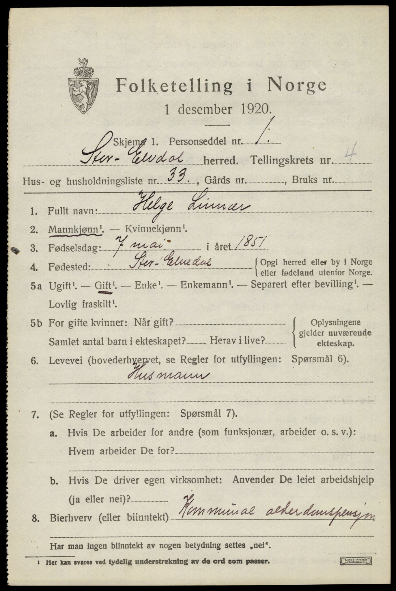 SAH, 1920 census for Stor-Elvdal, 1920, p. 3824