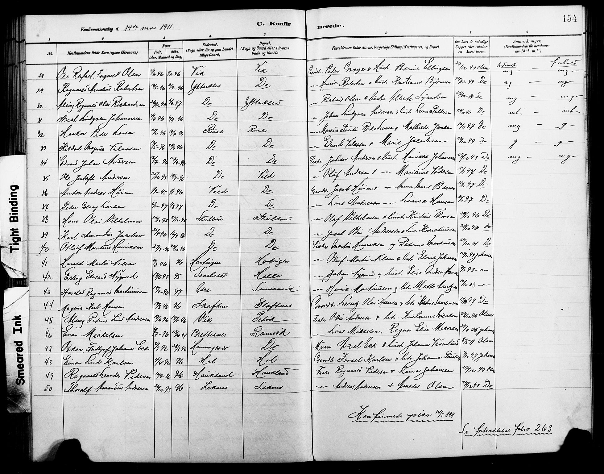 Ministerialprotokoller, klokkerbøker og fødselsregistre - Nordland, AV/SAT-A-1459/881/L1168: Parish register (copy) no. 881C05, 1900-1911, p. 154