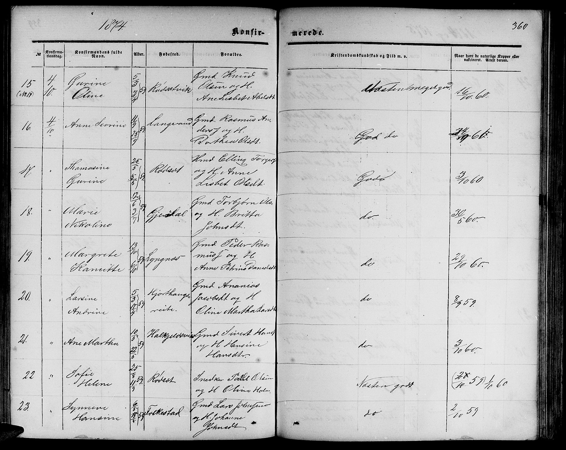 Ministerialprotokoller, klokkerbøker og fødselsregistre - Møre og Romsdal, AV/SAT-A-1454/511/L0157: Parish register (copy) no. 511C03, 1864-1884, p. 360