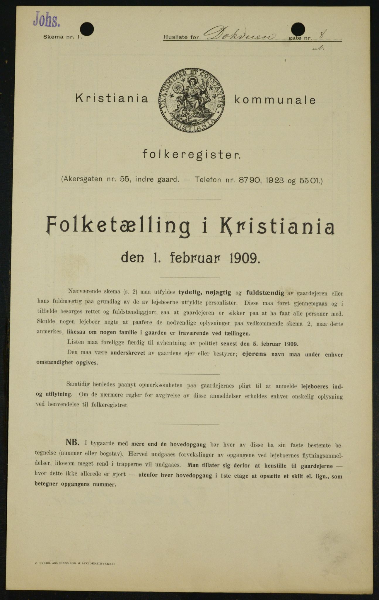 OBA, Municipal Census 1909 for Kristiania, 1909, p. 14486