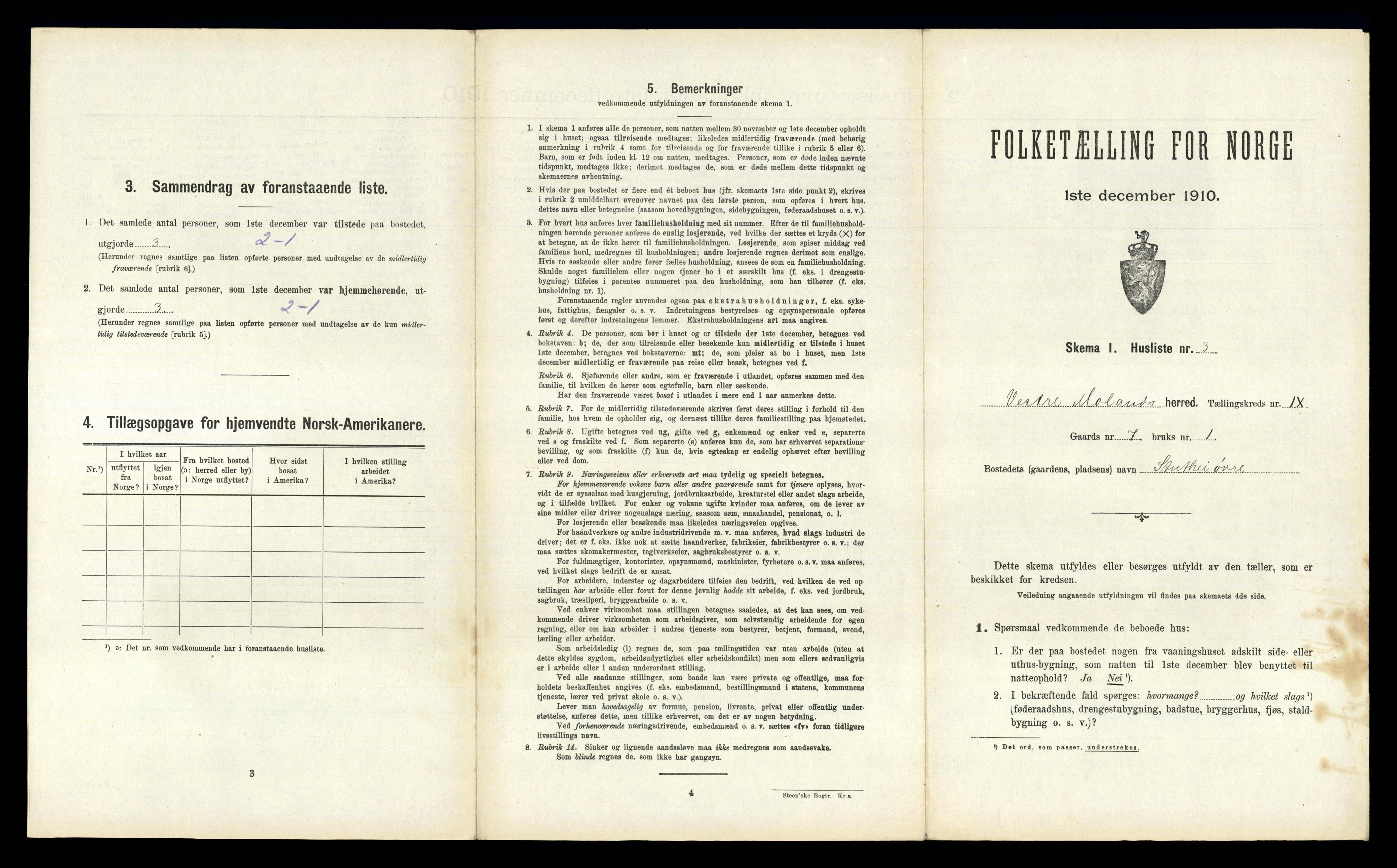 RA, 1910 census for Vestre Moland, 1910, p. 830