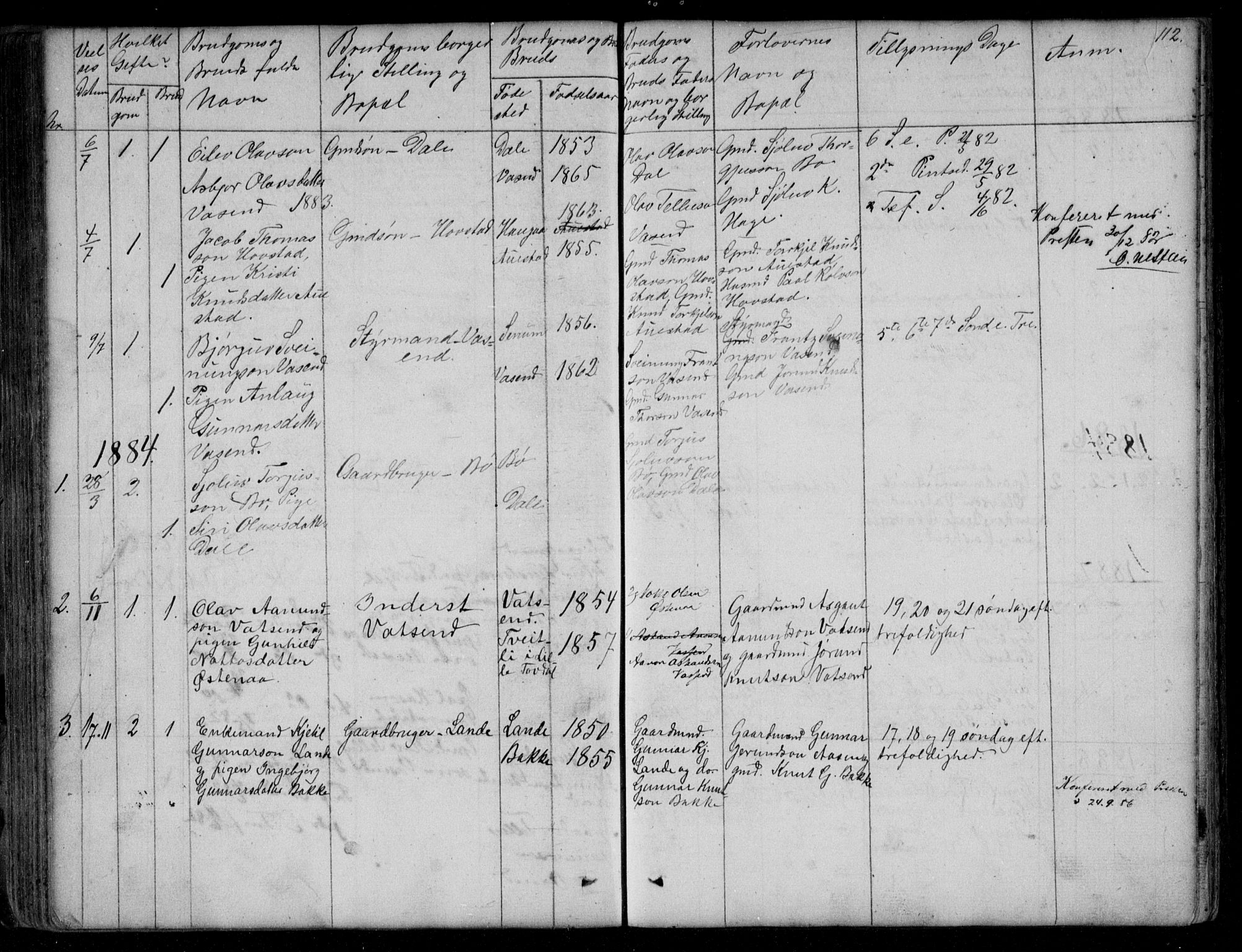 Bygland sokneprestkontor, SAK/1111-0006/F/Fb/Fbd/L0001: Parish register (copy) no. B 1, 1848-1895, p. 112