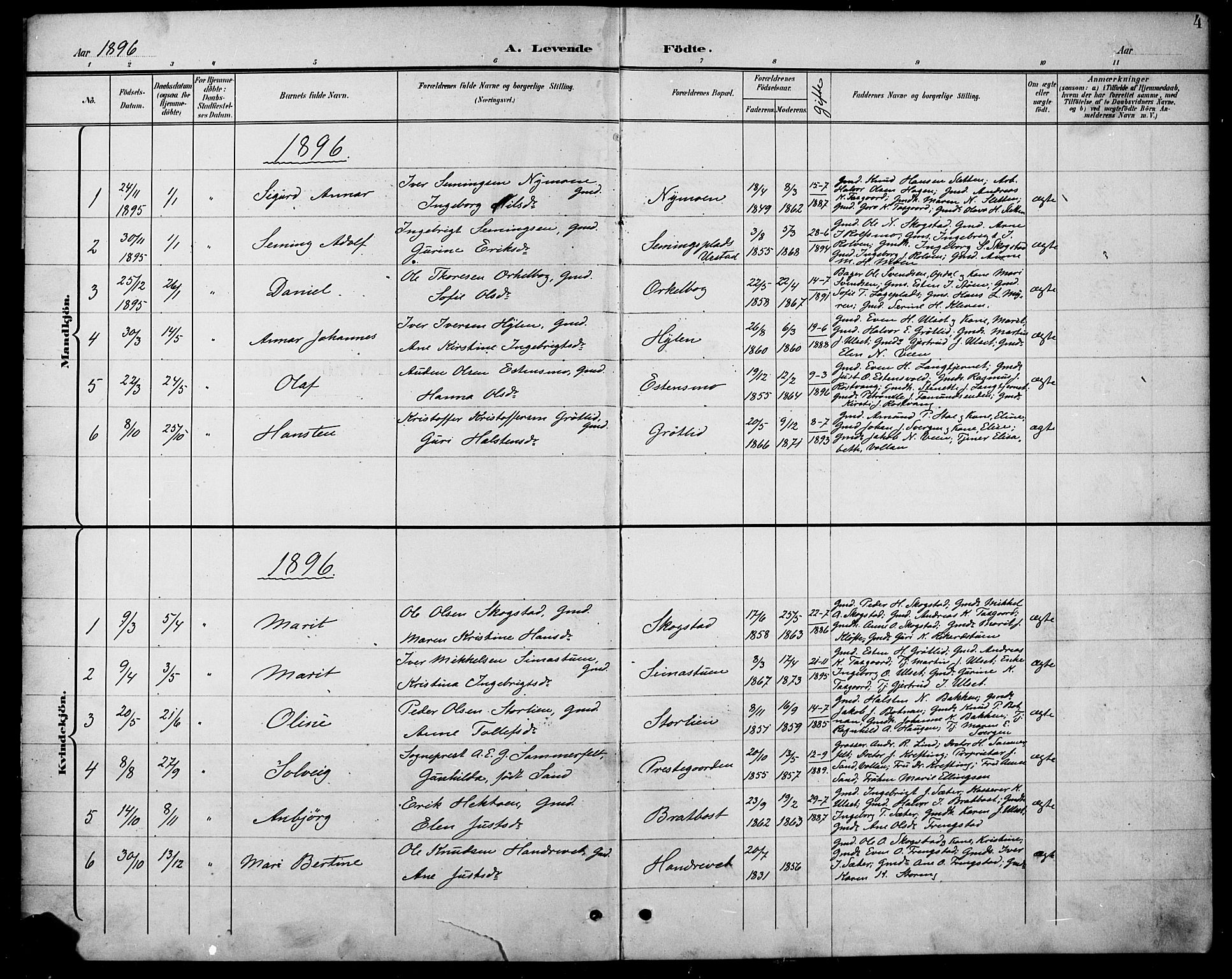 Kvikne prestekontor, SAH/PREST-064/H/Ha/Hab/L0003: Parish register (copy) no. 3, 1896-1918, p. 4